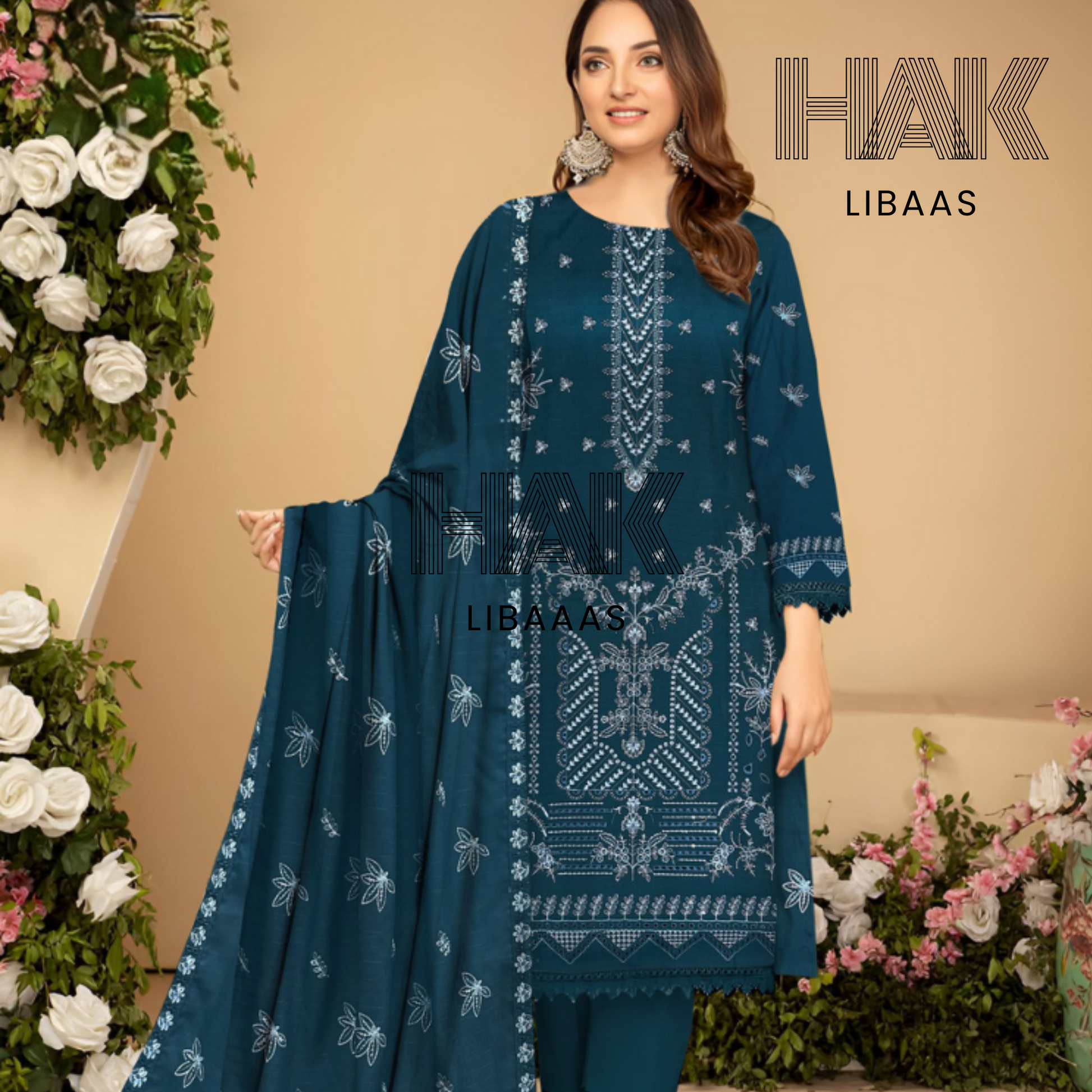 HAK Libaas DF-207D Dhanak Bana Dora Sequence Embroidered 3 Piece Suit – Front, Back, Dupatta & Trouser