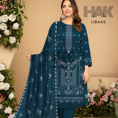 HAK Libaas DF-207D Dhanak Bana Dora Sequence Embroidered 3 Piece Suit – Front, Back, Dupatta & Trouser