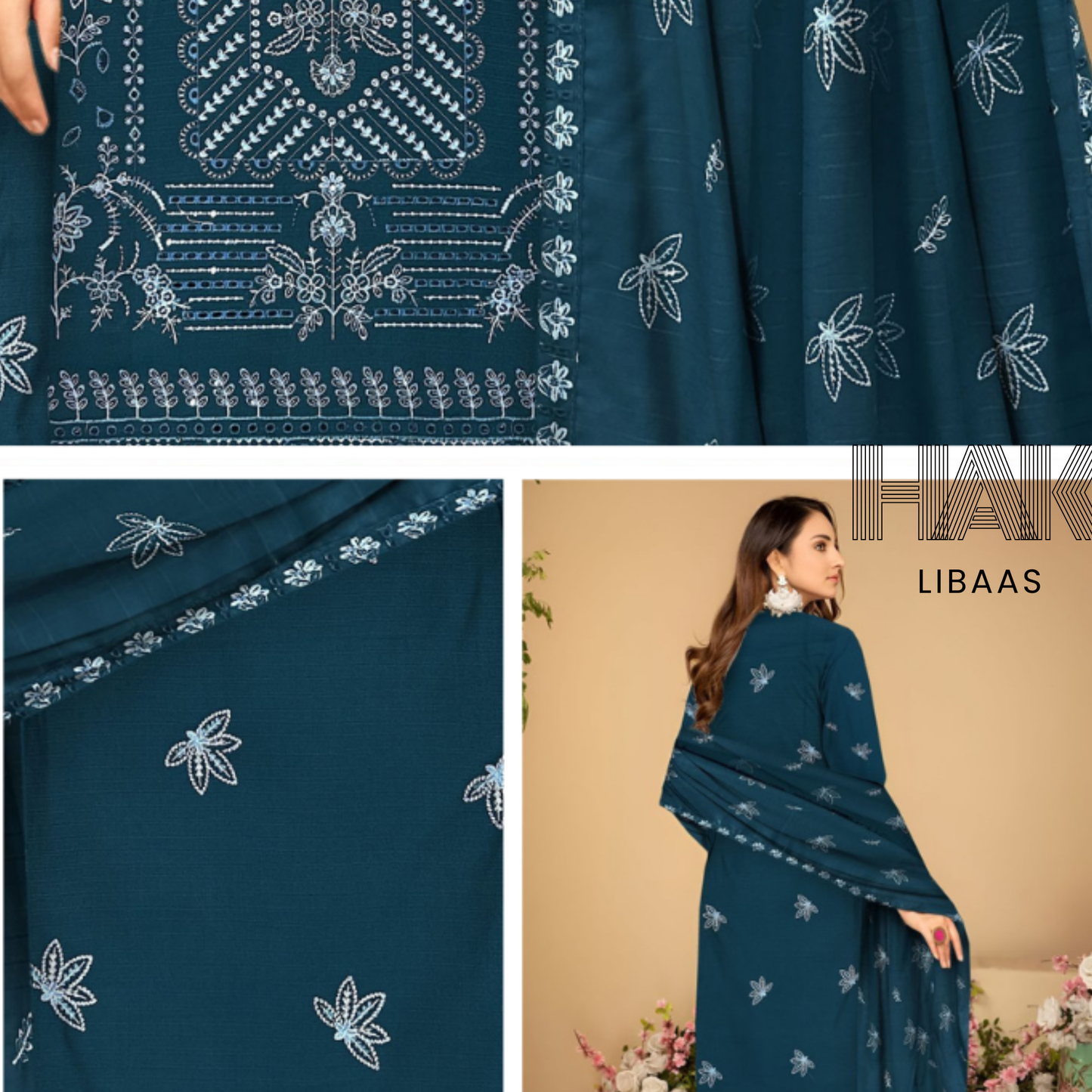HAK Libaas DF-207D Dhanak Bana Dora Sequence Embroidered 3 Piece Suit – Front, Back, Dupatta & Trouser