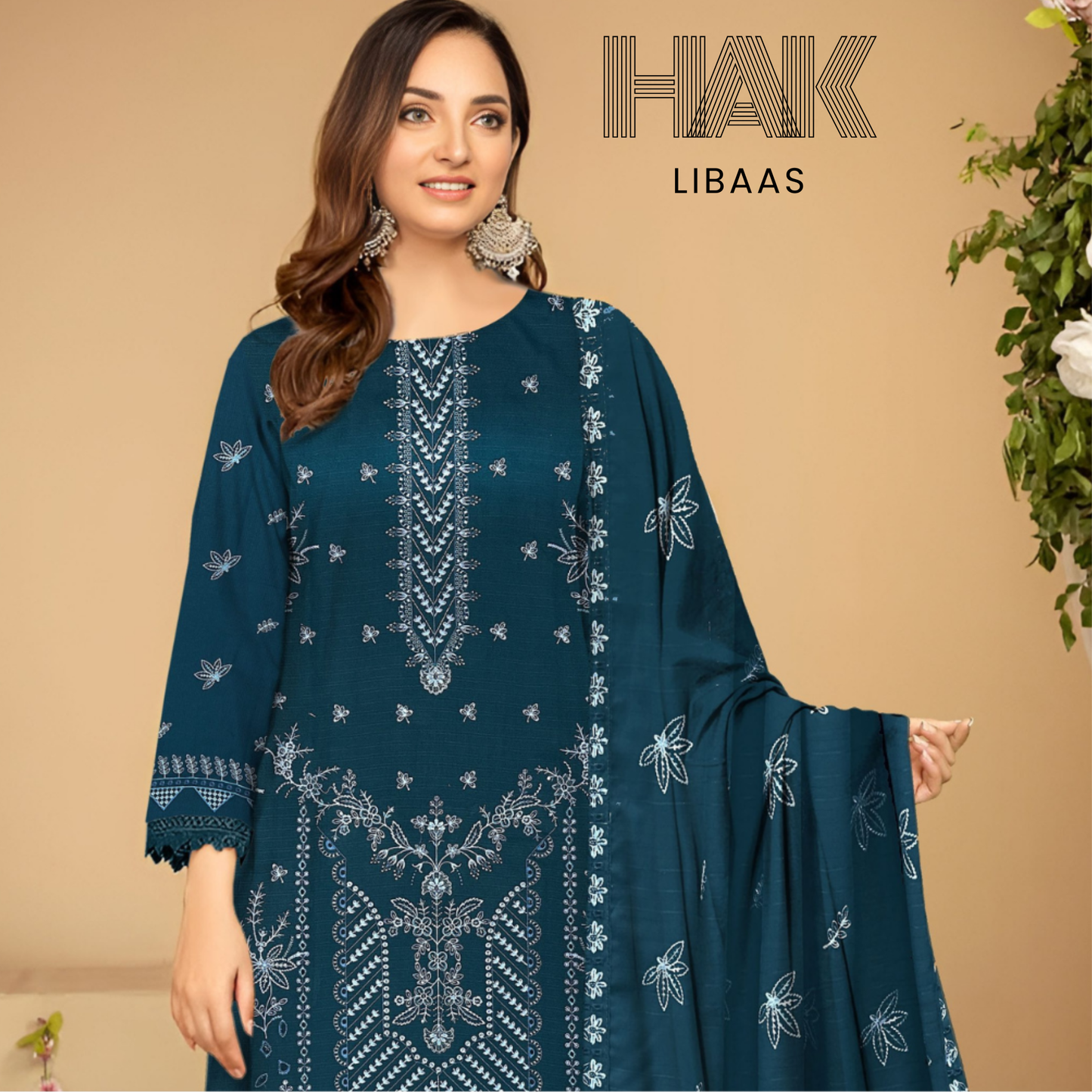 HAK Libaas DF-207D Dhanak Bana Dora Sequence Embroidered 3 Piece Suit – Front, Back, Dupatta & Trouser