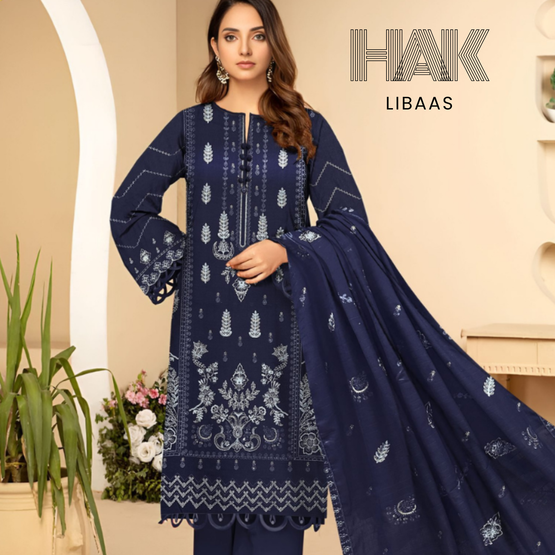 HAK Libaas DF-207E Dhanak Bana Dora Sequence Embroidered 3 Piece Suit – Front, Back, Dupatta & Trouser