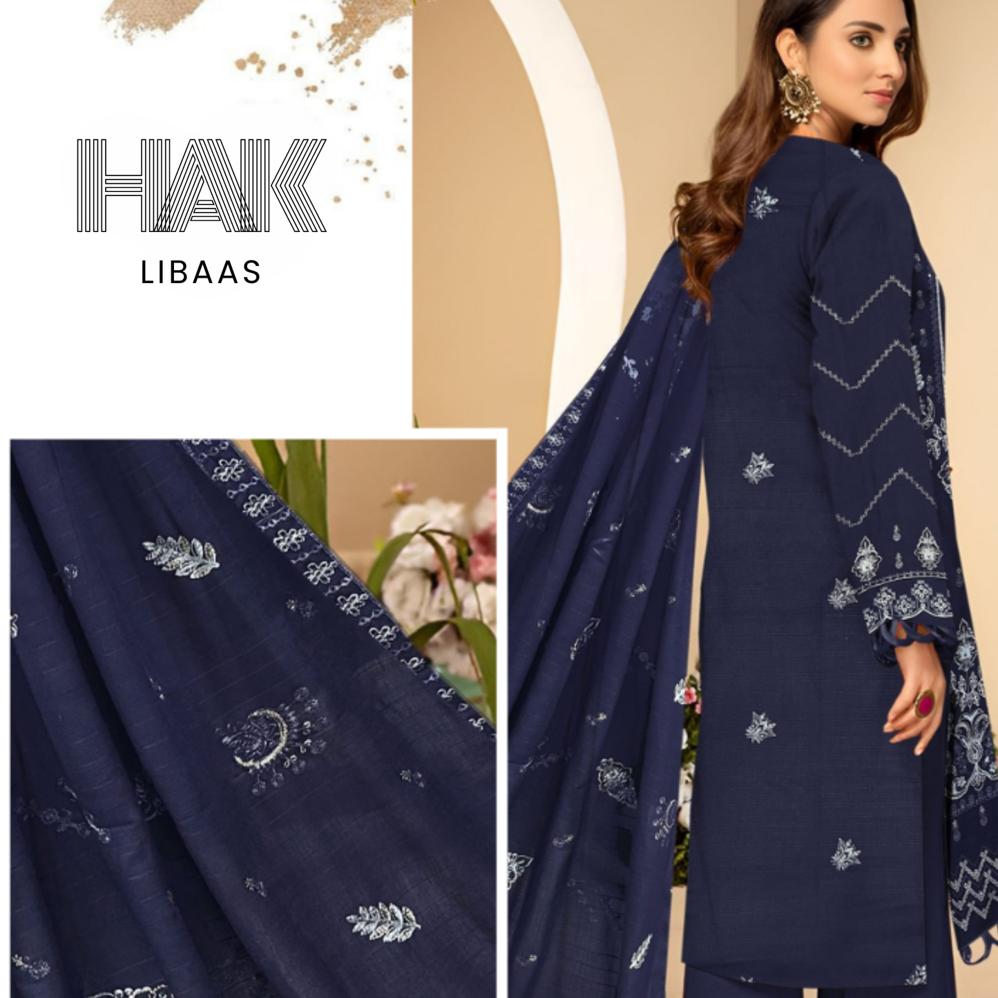 HAK Libaas DF-207E Dhanak Bana Dora Sequence Embroidered 3 Piece Suit – Front, Back, Dupatta & Trouser