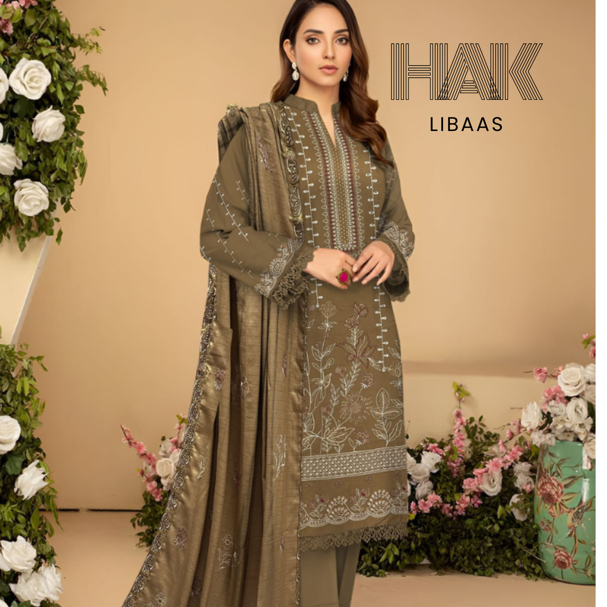 HAK Libaas DF-207F Dhanak Bana Dora Sequence Embroidered 3 Piece Suit – Front, Back, Dupatta & Trouser