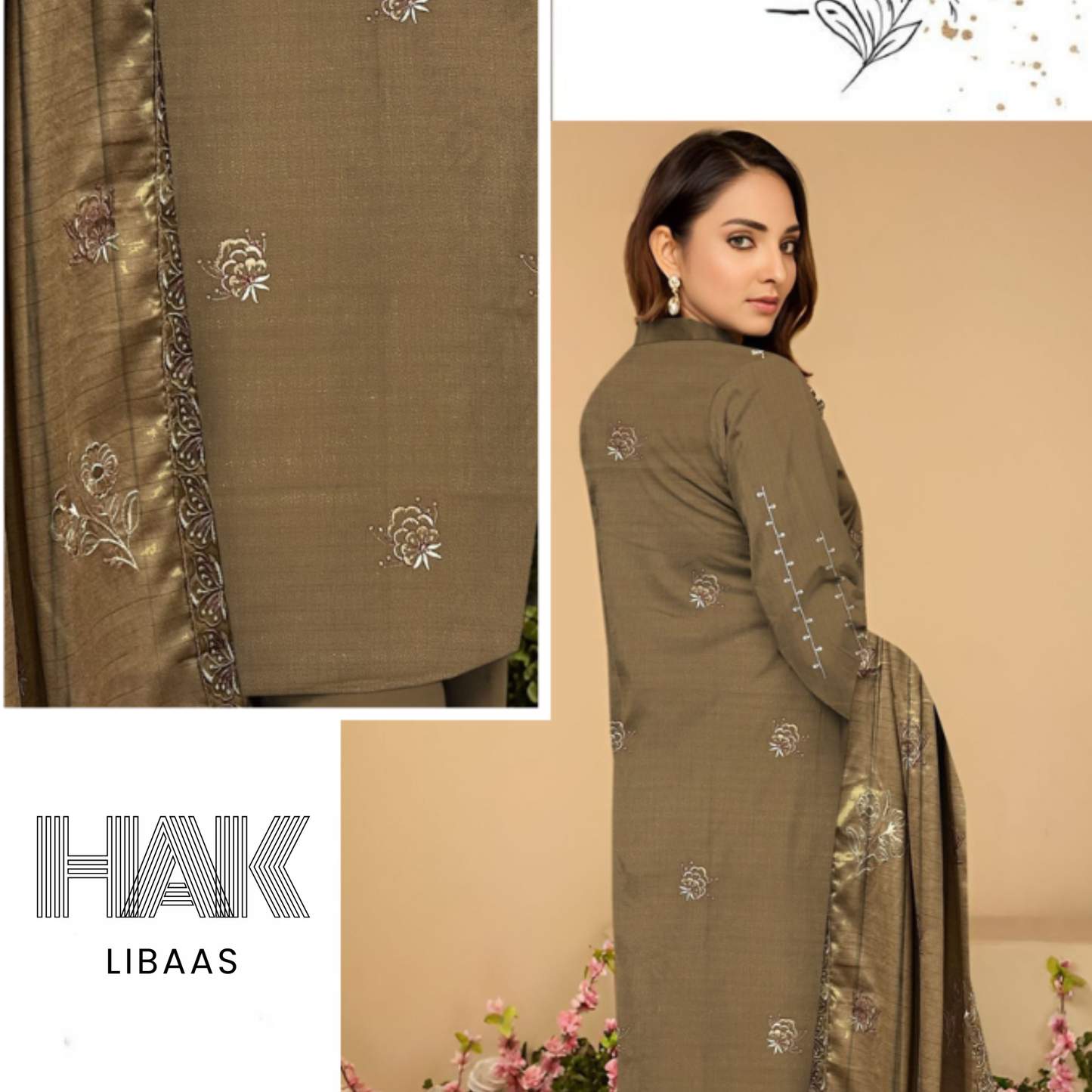 HAK Libaas DF-207F Dhanak Bana Dora Sequence Embroidered 3 Piece Suit – Front, Back, Dupatta & Trouser
