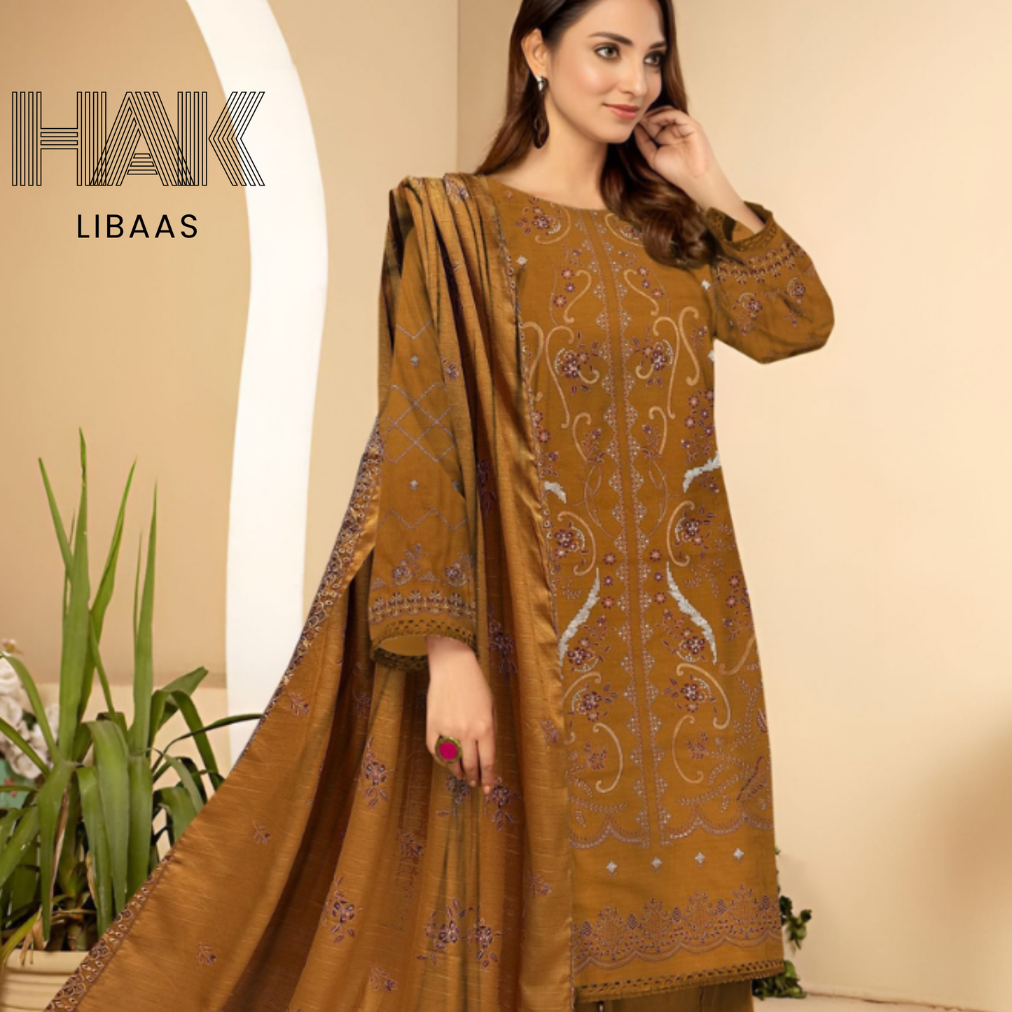 HAK Libaas DF-207G Dhanak Bana Dora Sequence Embroidered 3 Piece Suit – Front, Back, Dupatta & Trouser