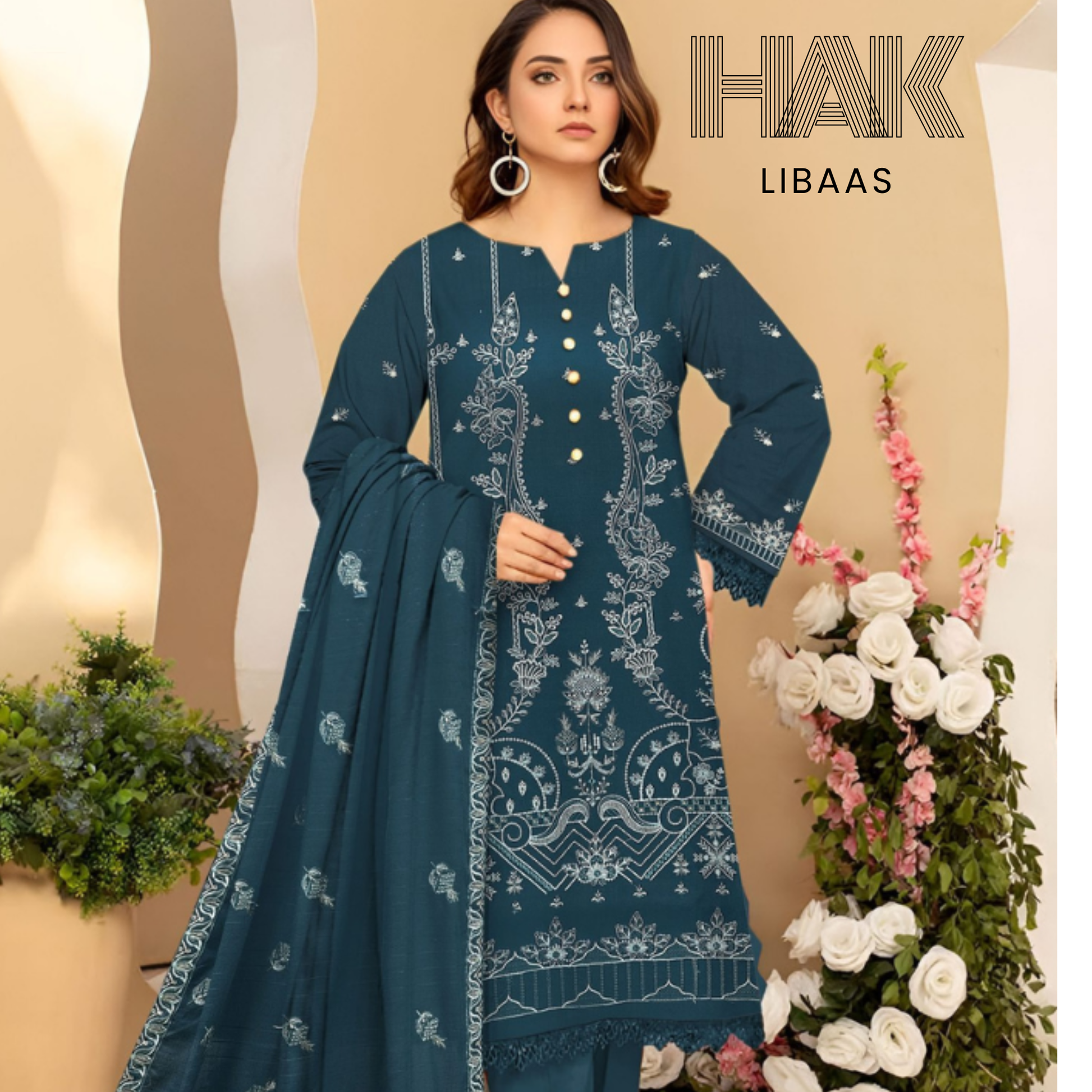 HAK Libaas DF-207H Dhanak Bana Dora Sequence Embroidered 3 Piece Suit – Front, Back, Dupatta & Trouser