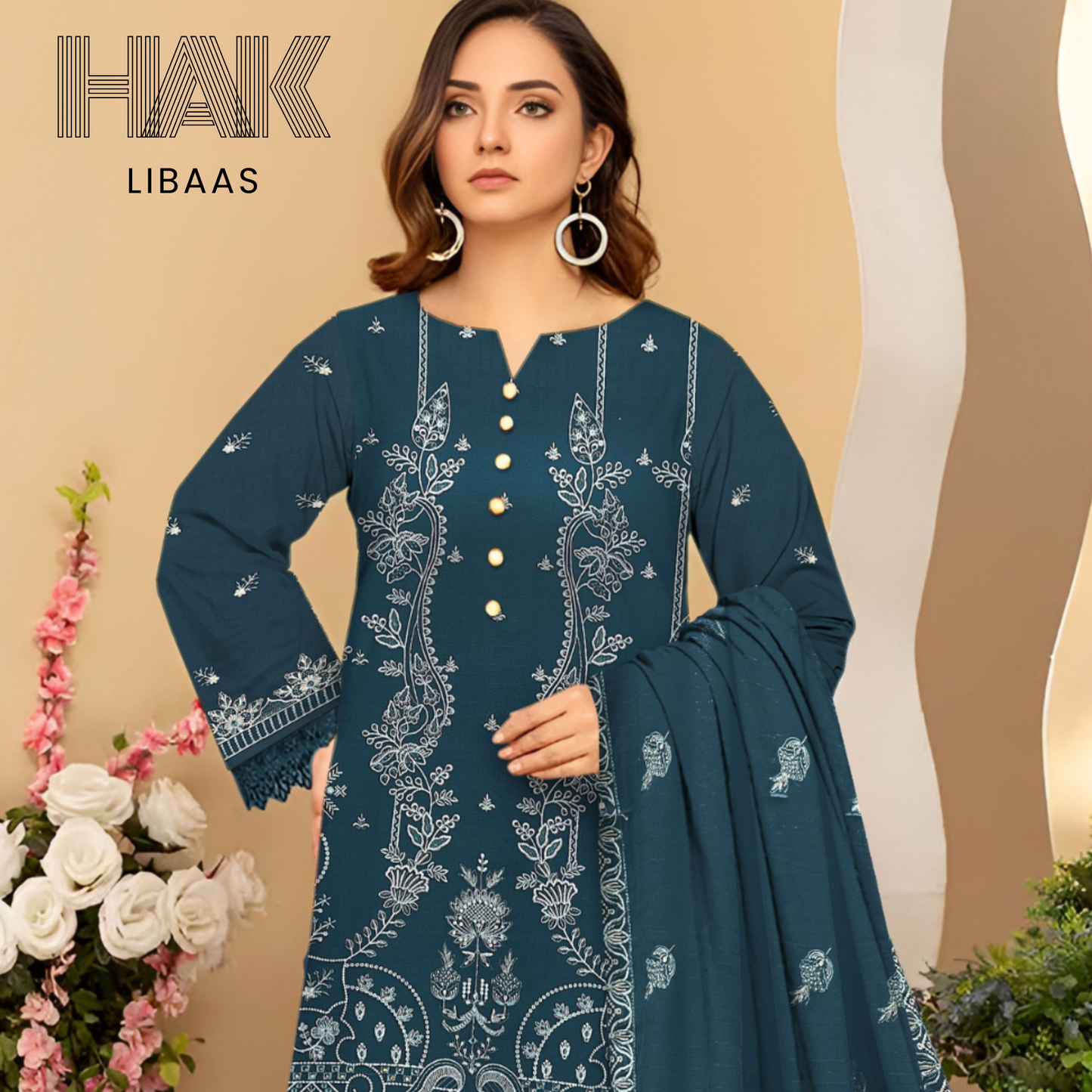 HAK Libaas DF-207H Dhanak Bana Dora Sequence Embroidered 3 Piece Suit – Front, Back, Dupatta & Trouser