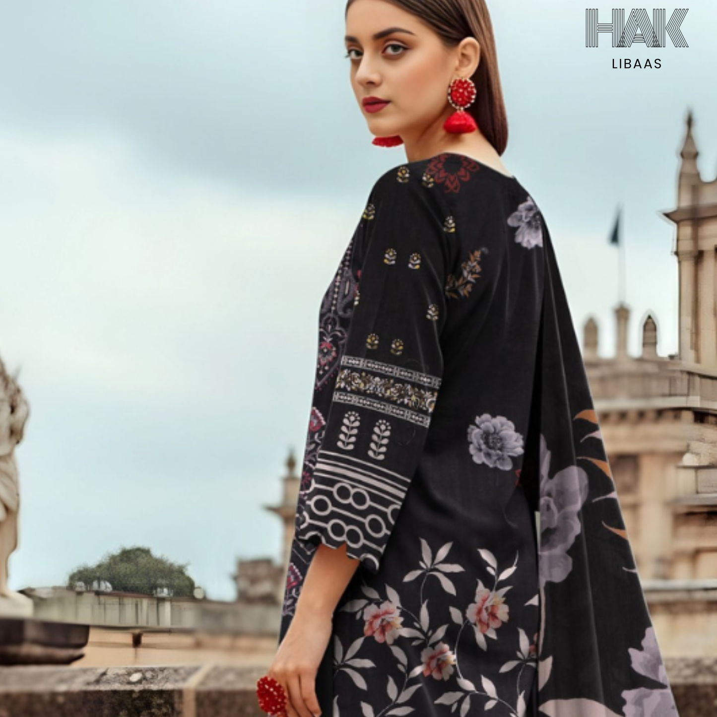 HAK Libaas digital printed lawn suit with Bamber chiffon dupatta HK-236A