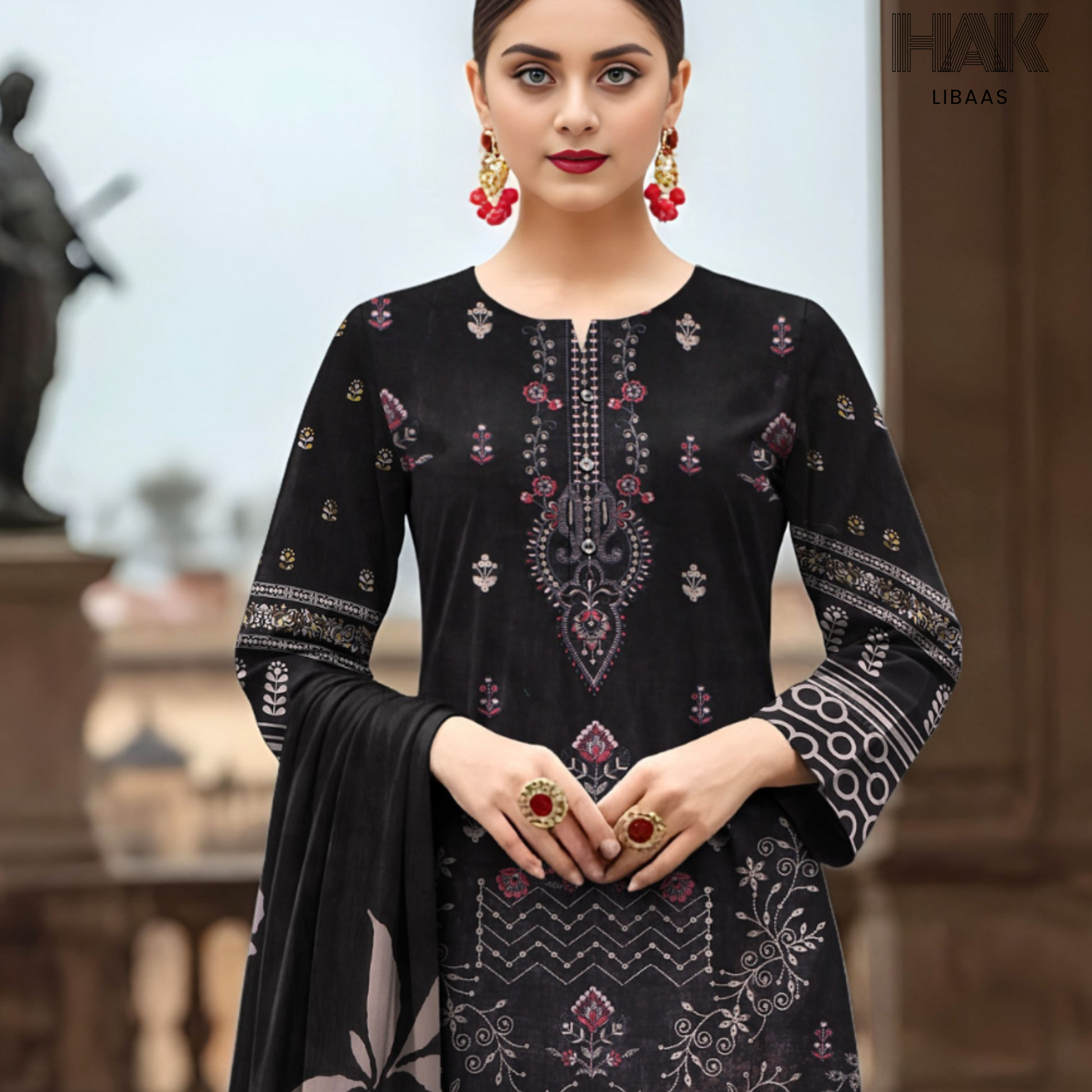 HAK Libaas digital printed lawn suit with Bamber chiffon dupatta HK-236A