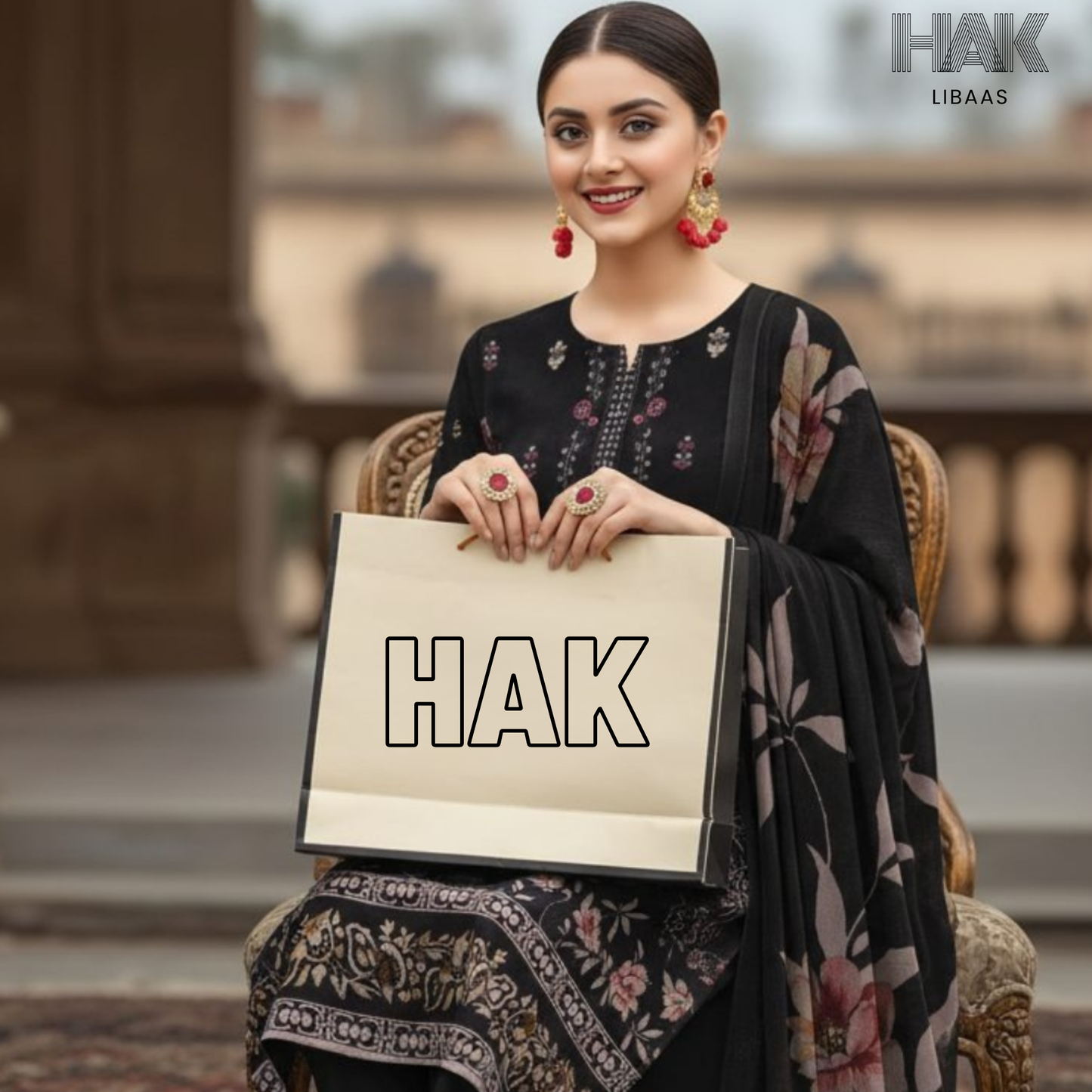 HAK Libaas digital printed lawn suit with Bamber chiffon dupatta HK-236A
