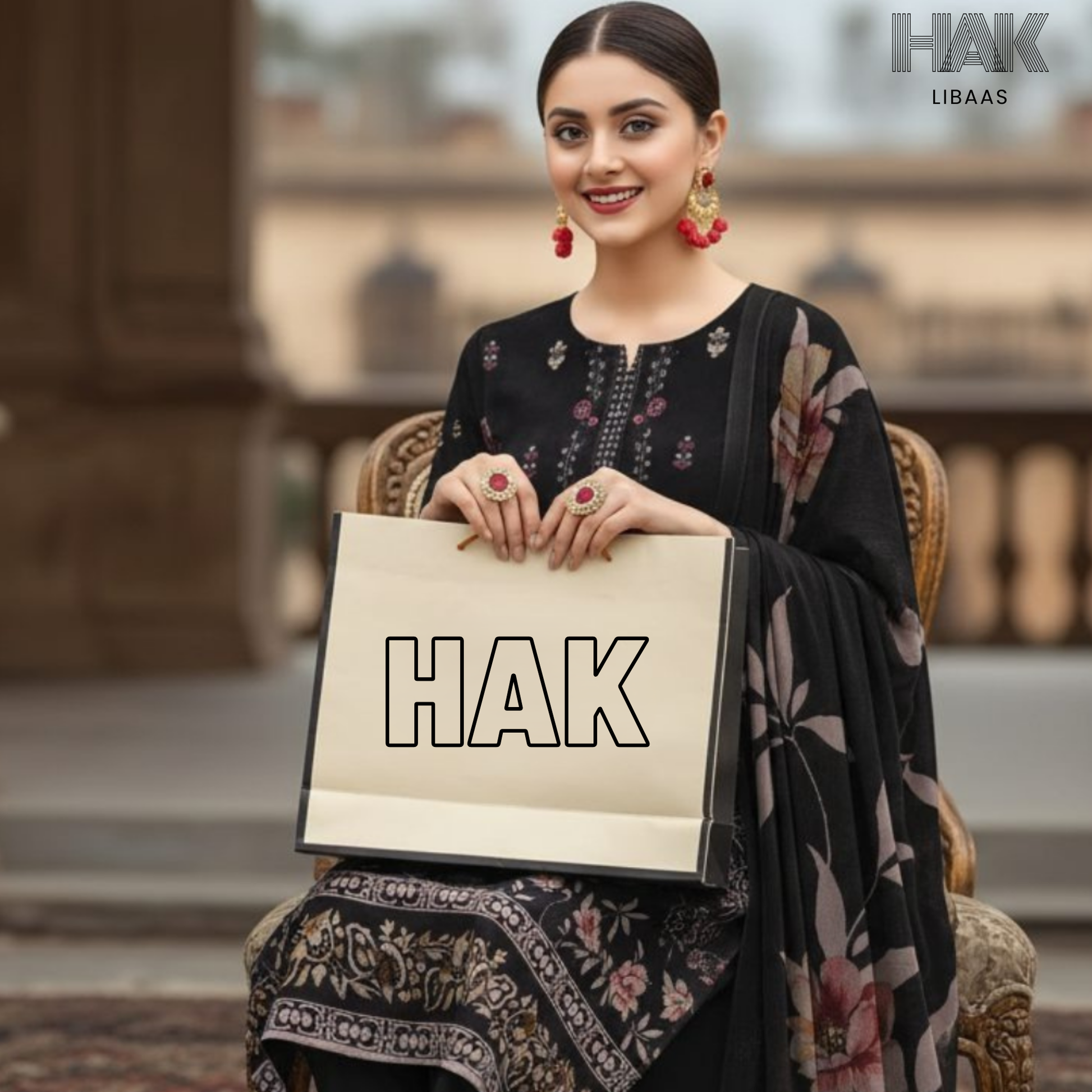 HAK Libaas digital printed lawn suit with Bamber chiffon dupatta HK-236A