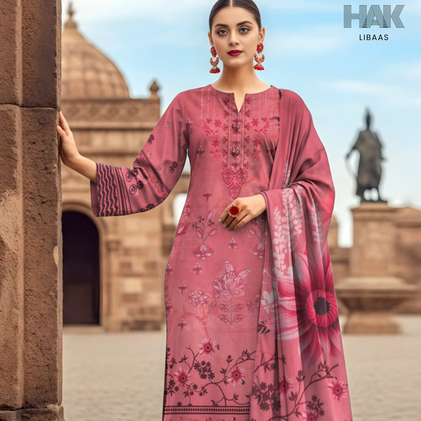 HAK Libaas digital printed lawn suit with Bamber chiffon dupatta HK-236B