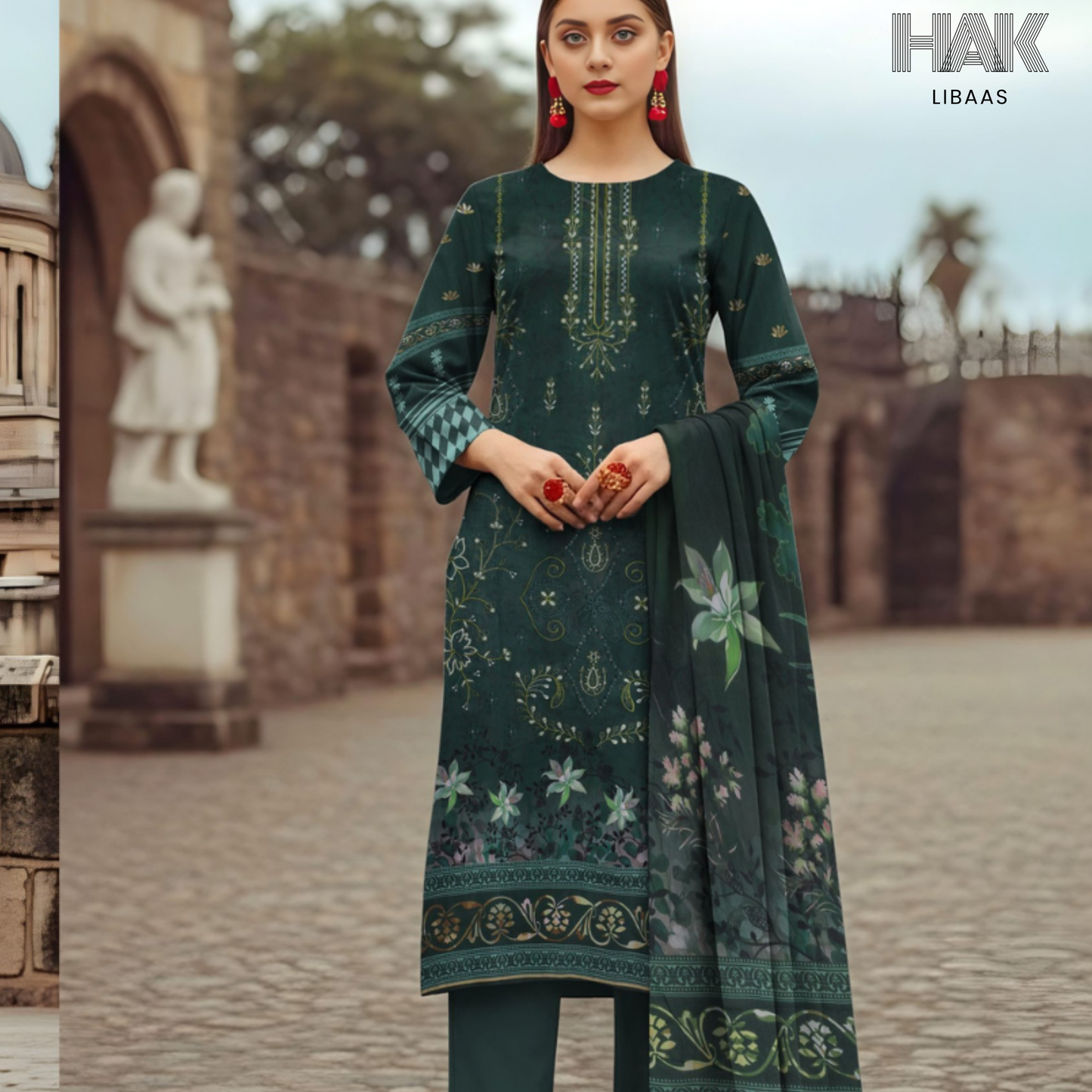 HAK Libaas digital printed lawn suit with Bamber chiffon dupatta HK-236D