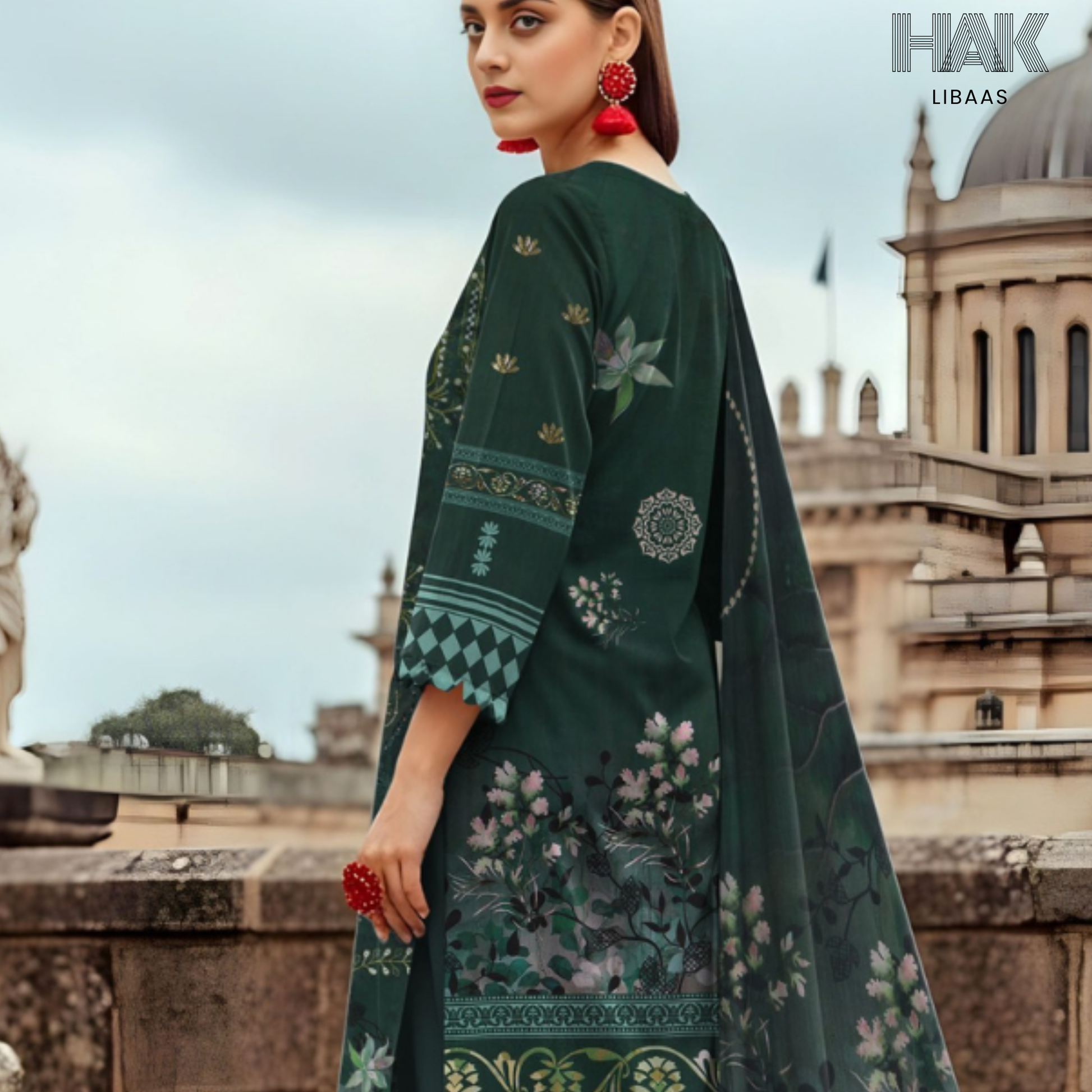 HAK Libaas digital printed lawn suit with Bamber chiffon dupatta HK-236D