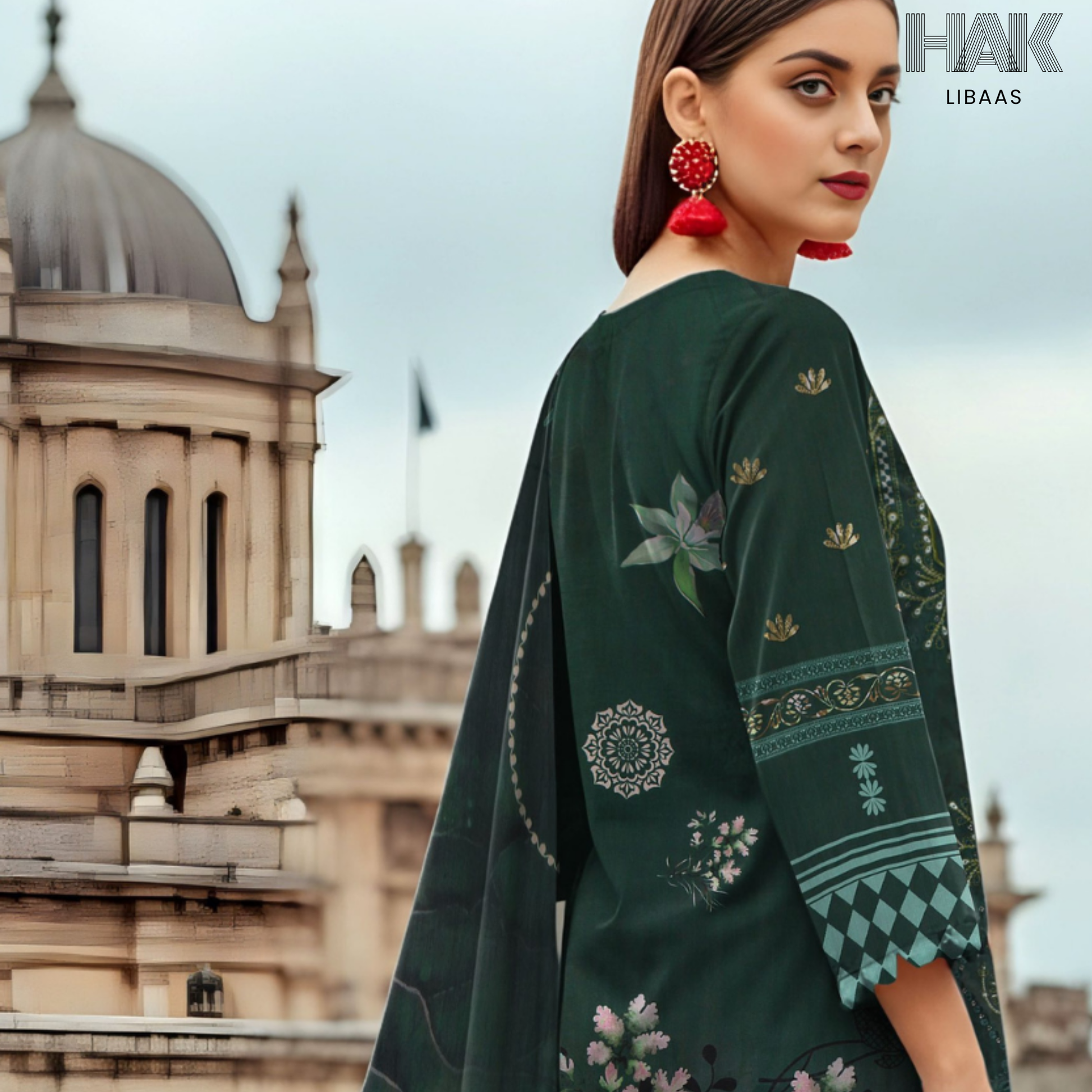 HAK Libaas digital printed lawn suit with Bamber chiffon dupatta HK-236D