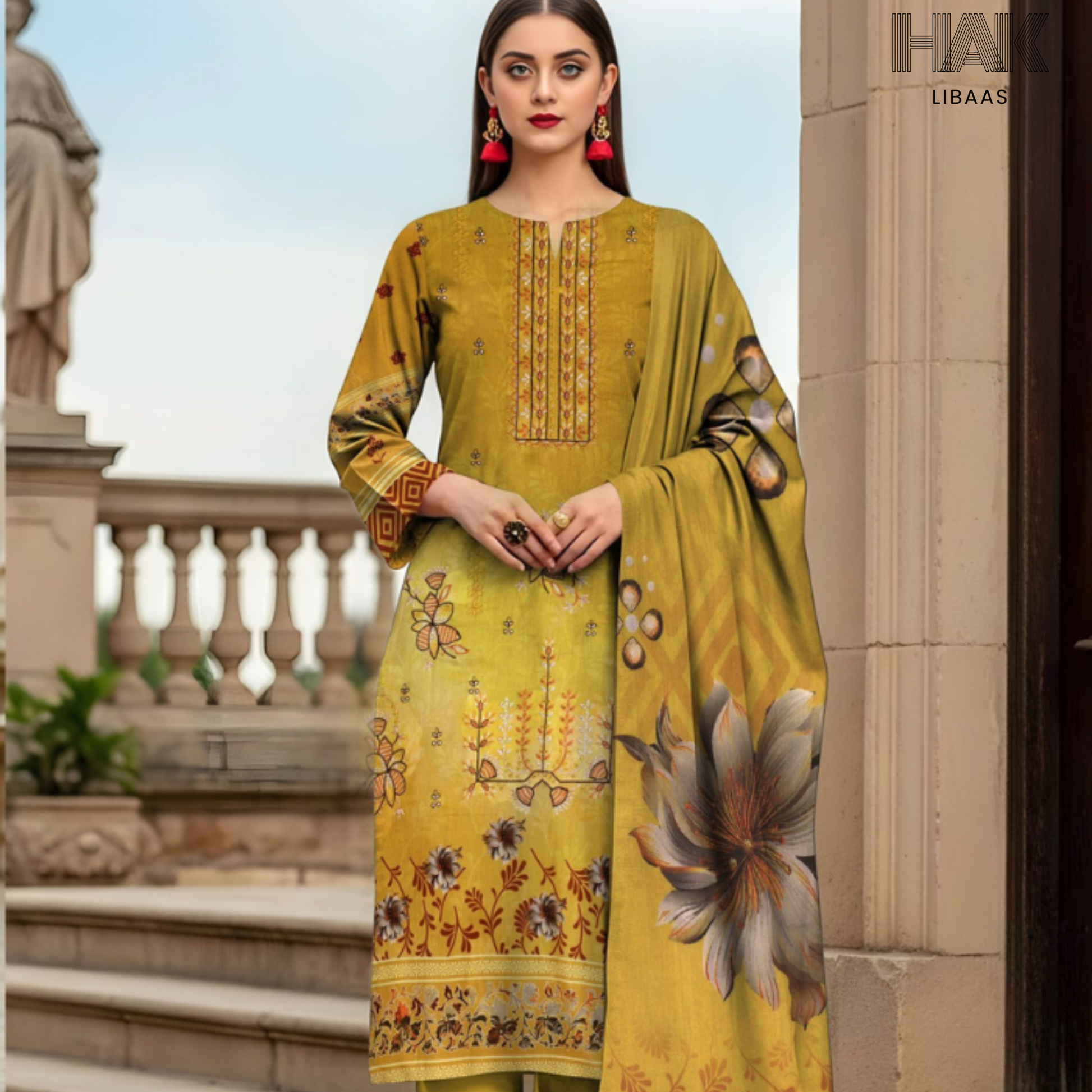HAK Libaas digital printed lawn suit with Bamber chiffon dupatta HK-236E