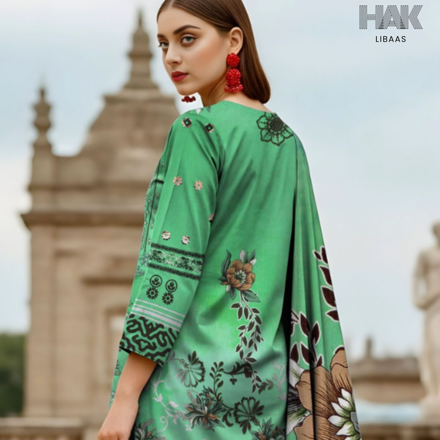 HAK Libaas digital printed lawn suit with Bamber chiffon dupatta HK-236F