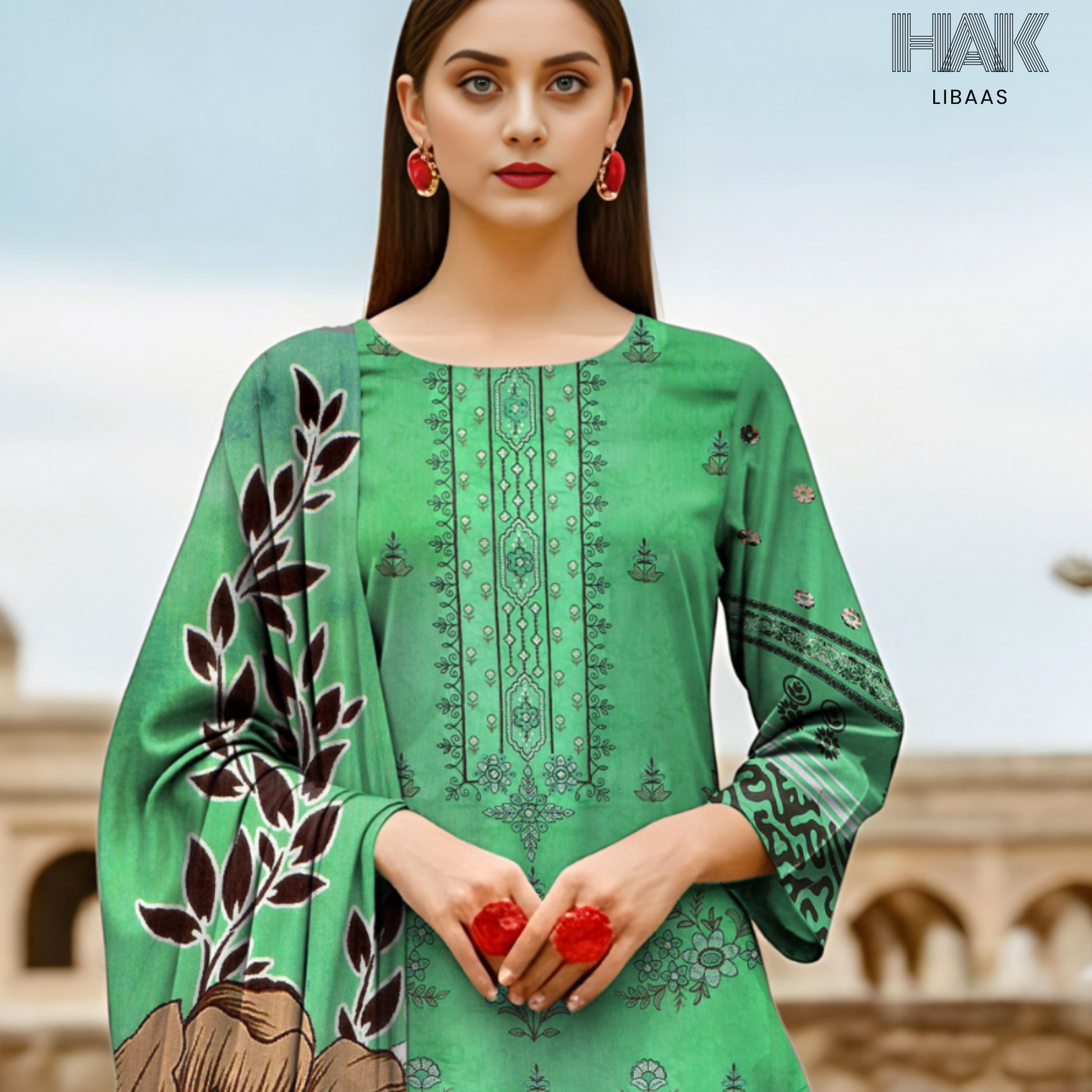 HAK Libaas digital printed lawn suit with Bamber chiffon dupatta HK-236F
