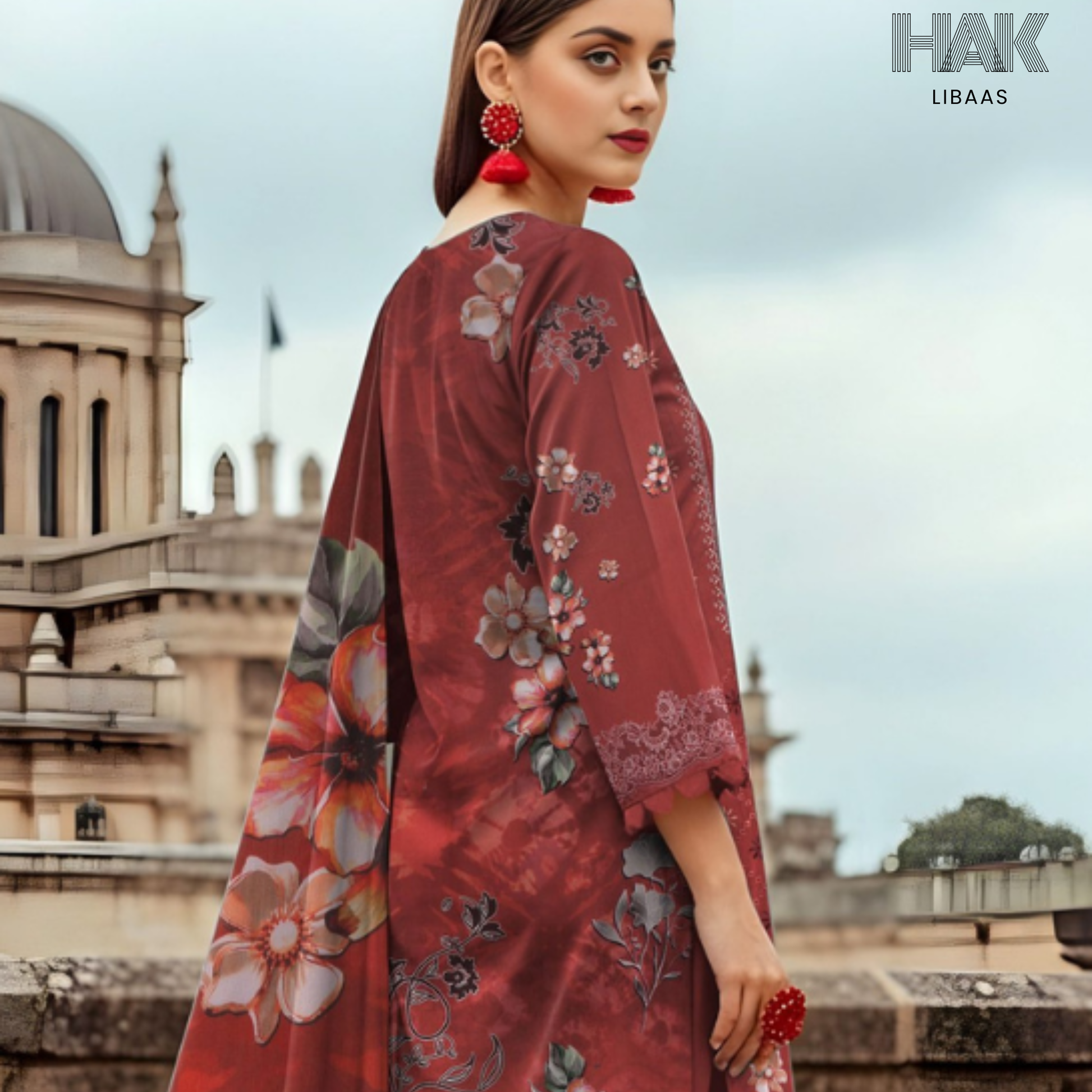 HAK Libaas digital printed lawn suit with Bamber chiffon dupatta HK-236G