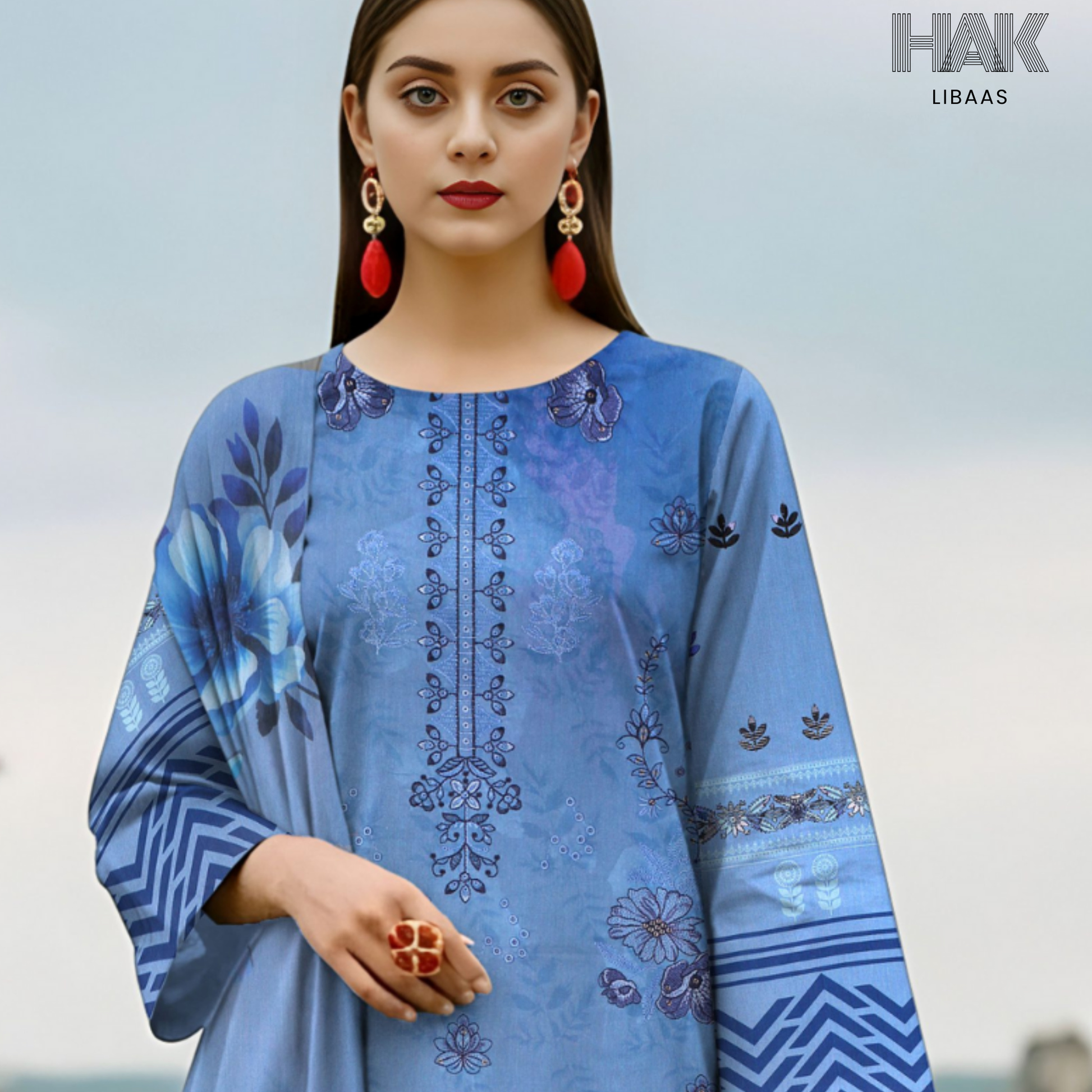 HAK Libaas digital printed lawn suit with Bamber chiffon dupatta HK-236H