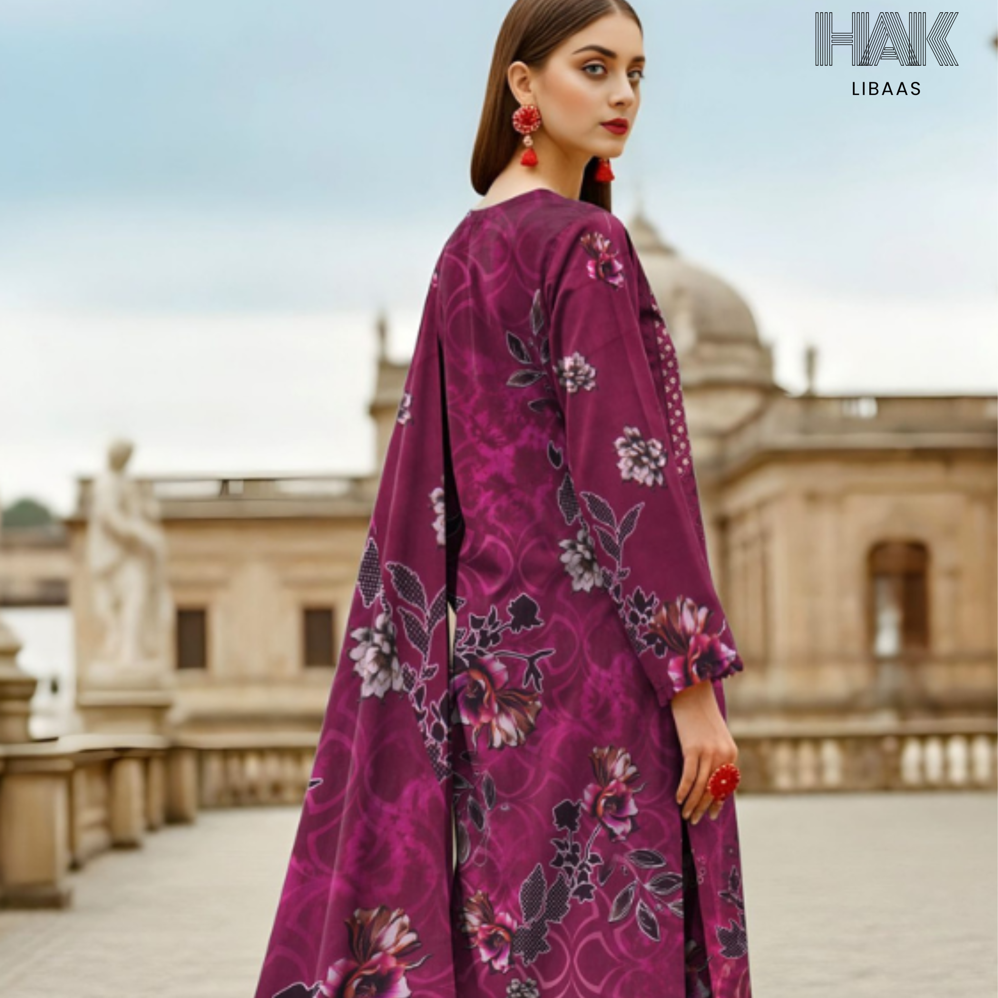HAK Libaas digital printed lawn suit with Bamber chiffon dupatta HK-236i