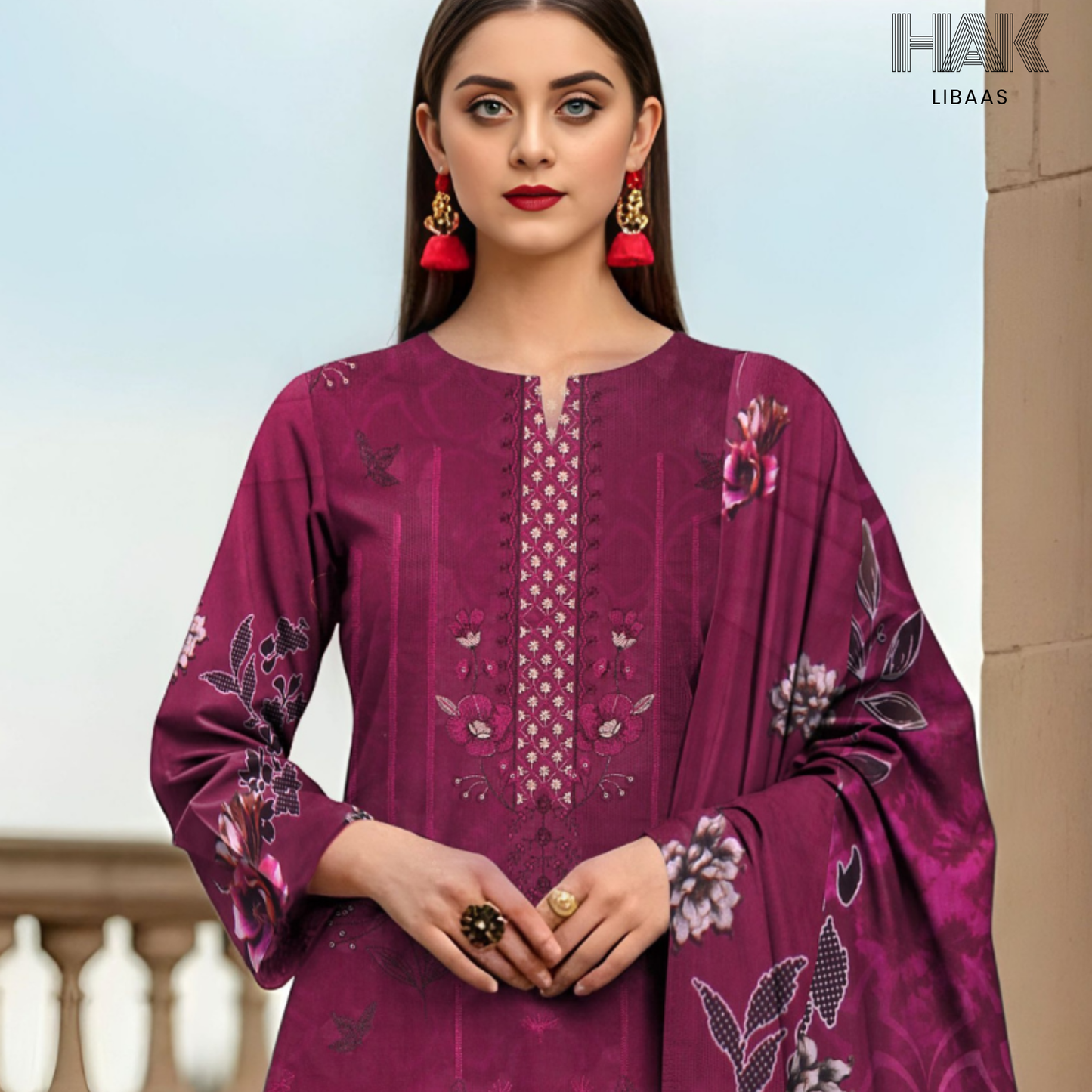 HAK Libaas digital printed lawn suit with Bamber chiffon dupatta HK-236i