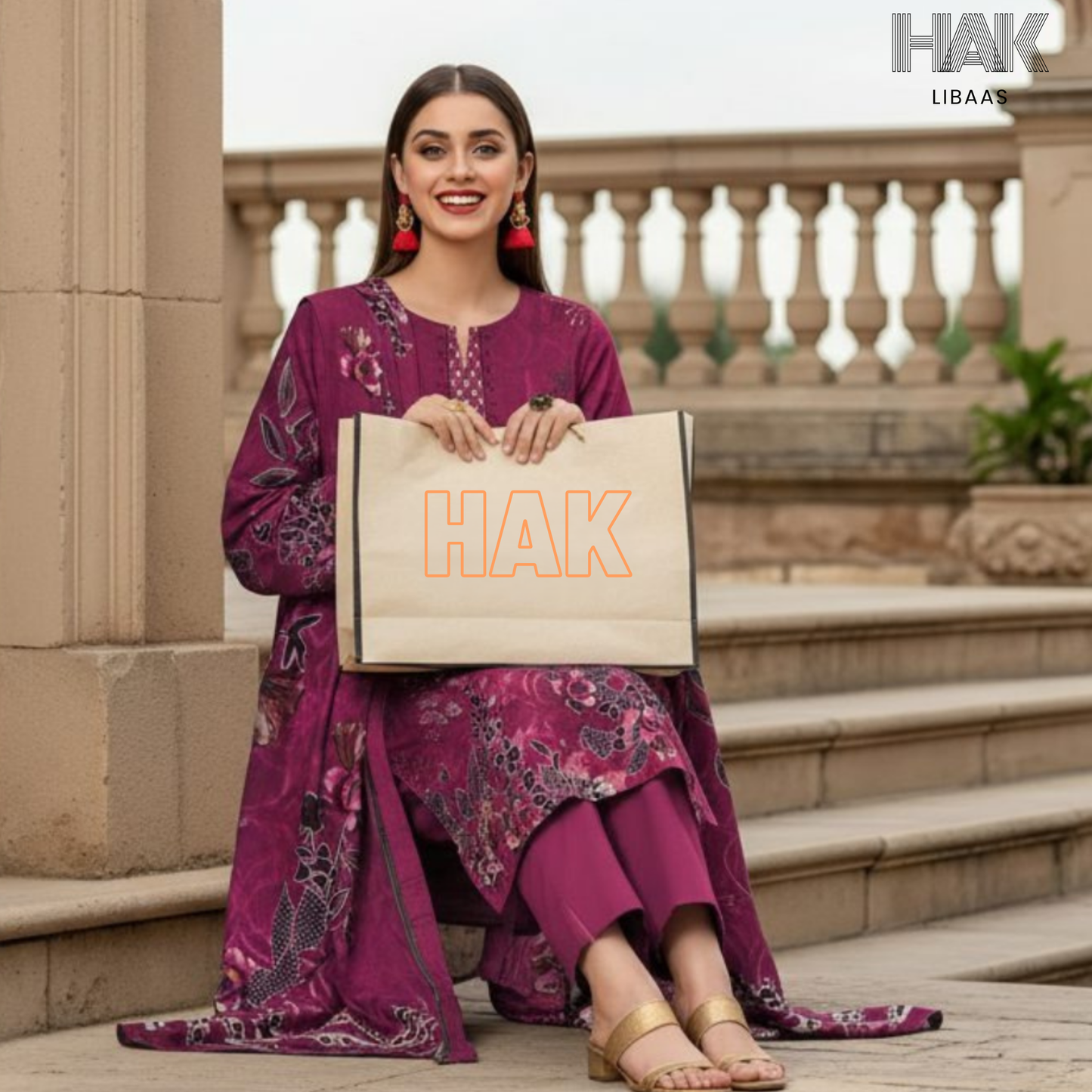 HAK Libaas digital printed lawn suit with Bamber chiffon dupatta HK-236i