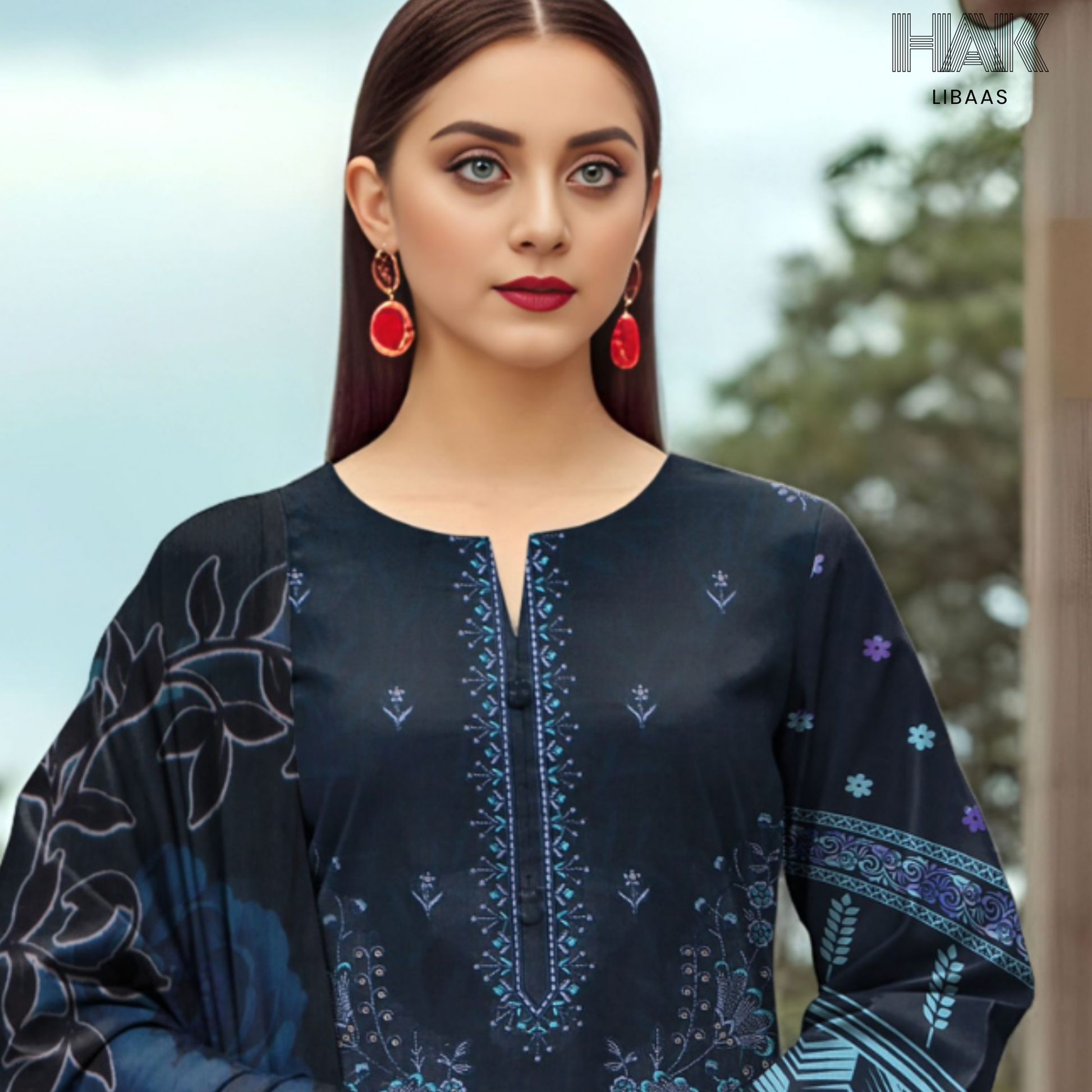 HAK Libaas digital printed lawn suit with Bamber chiffon dupatta HK-236J
