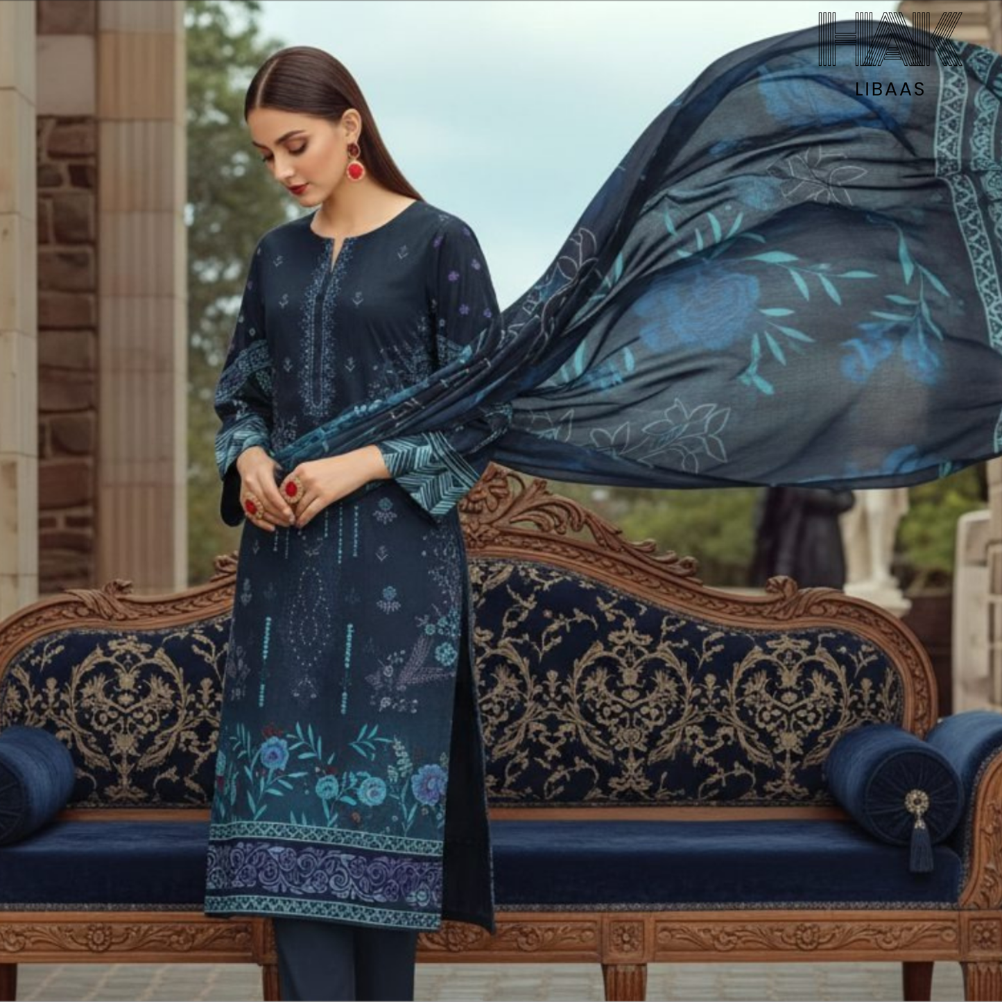 HAK Libaas digital printed lawn suit with Bamber chiffon dupatta HK-236J