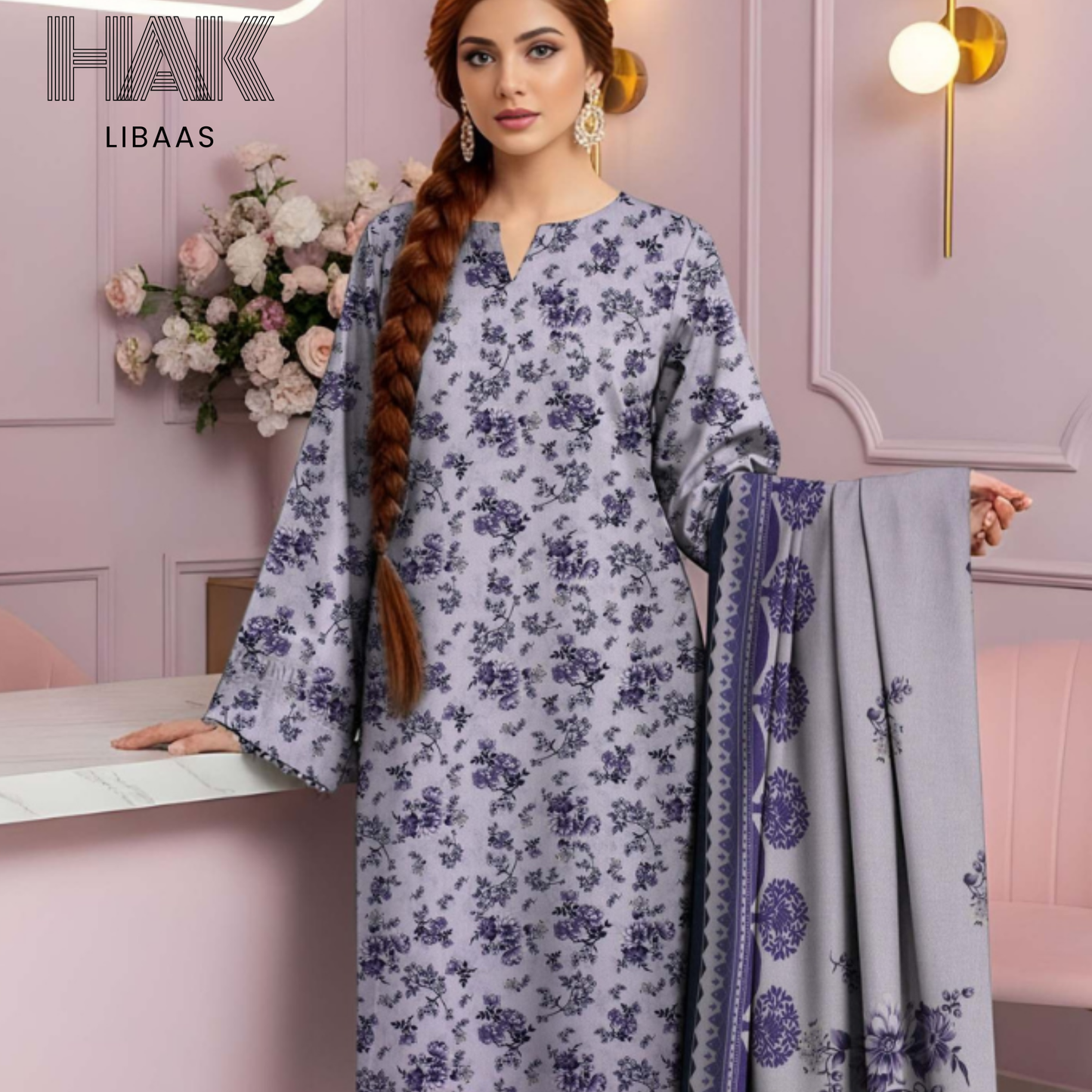 HAK Libaas HK-229A Digital Print Karandi 3 Piece Suit for Women