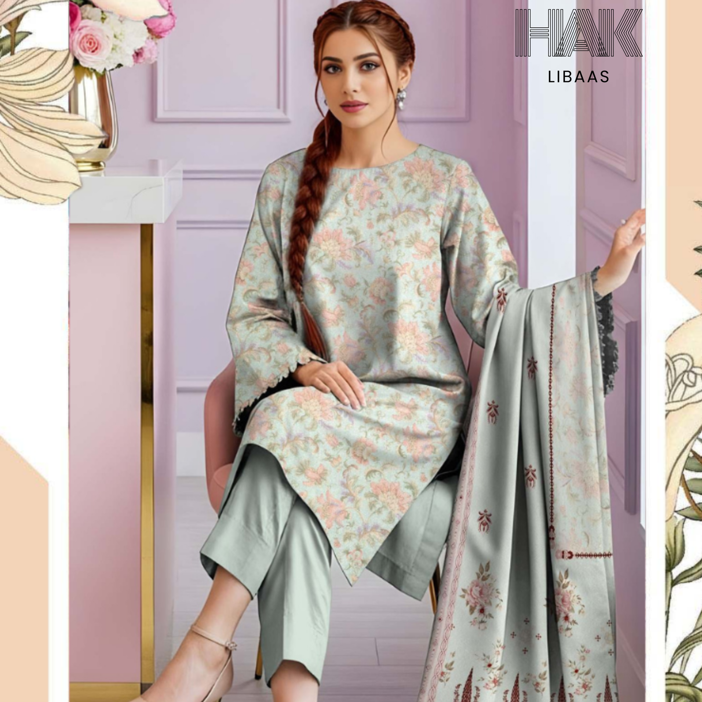 HAK Libaas HK-229B Digital Print Karandi 3 Piece Suit for Women
