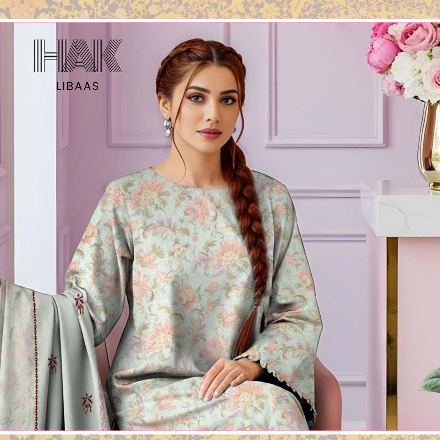 HAK Libaas HK-229B Digital Print Karandi 3 Piece Suit for Women