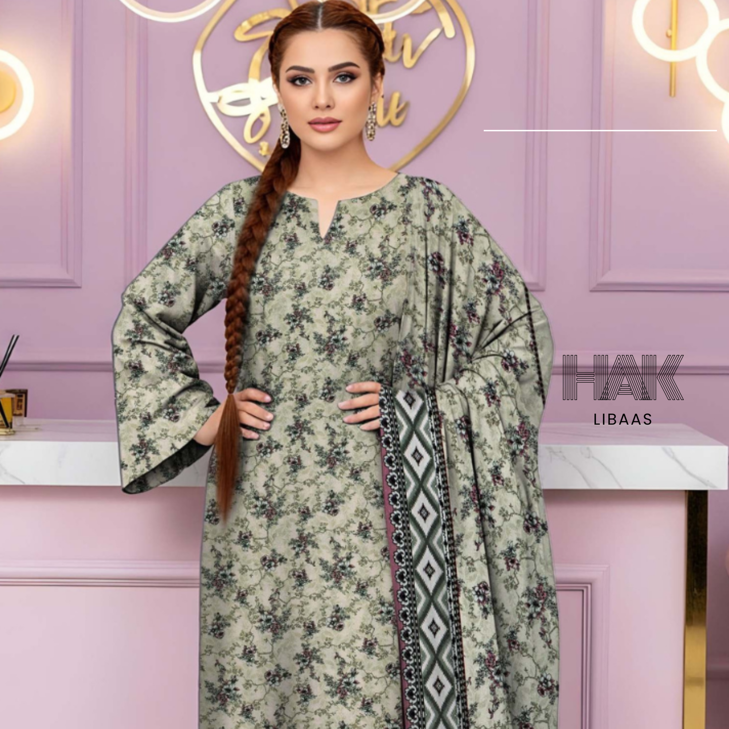 HAK Libaas HK-229C Digital Print Karandi 3 Piece Suit for Women