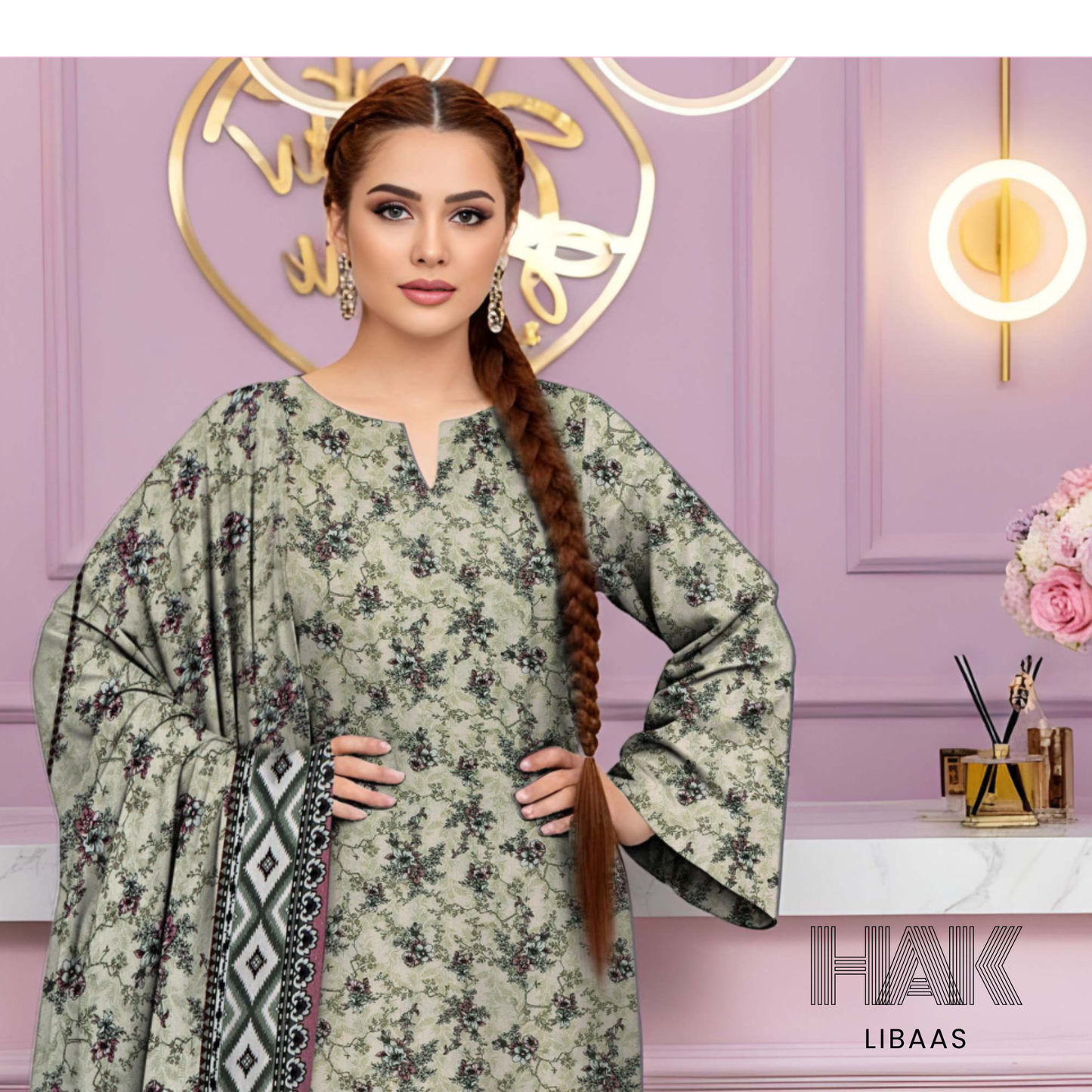 HAK Libaas HK-229C Digital Print Karandi 3 Piece Suit for Women
