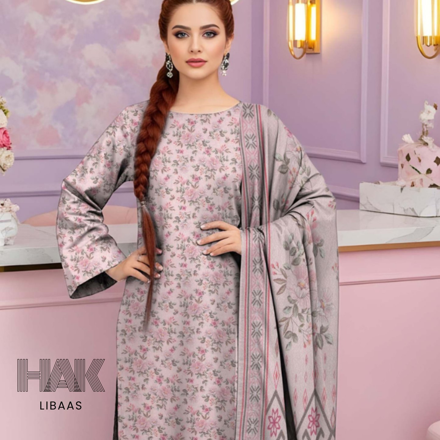 HAK Libaas Digital Print Karandi 3 Piece Suit – HK-229D