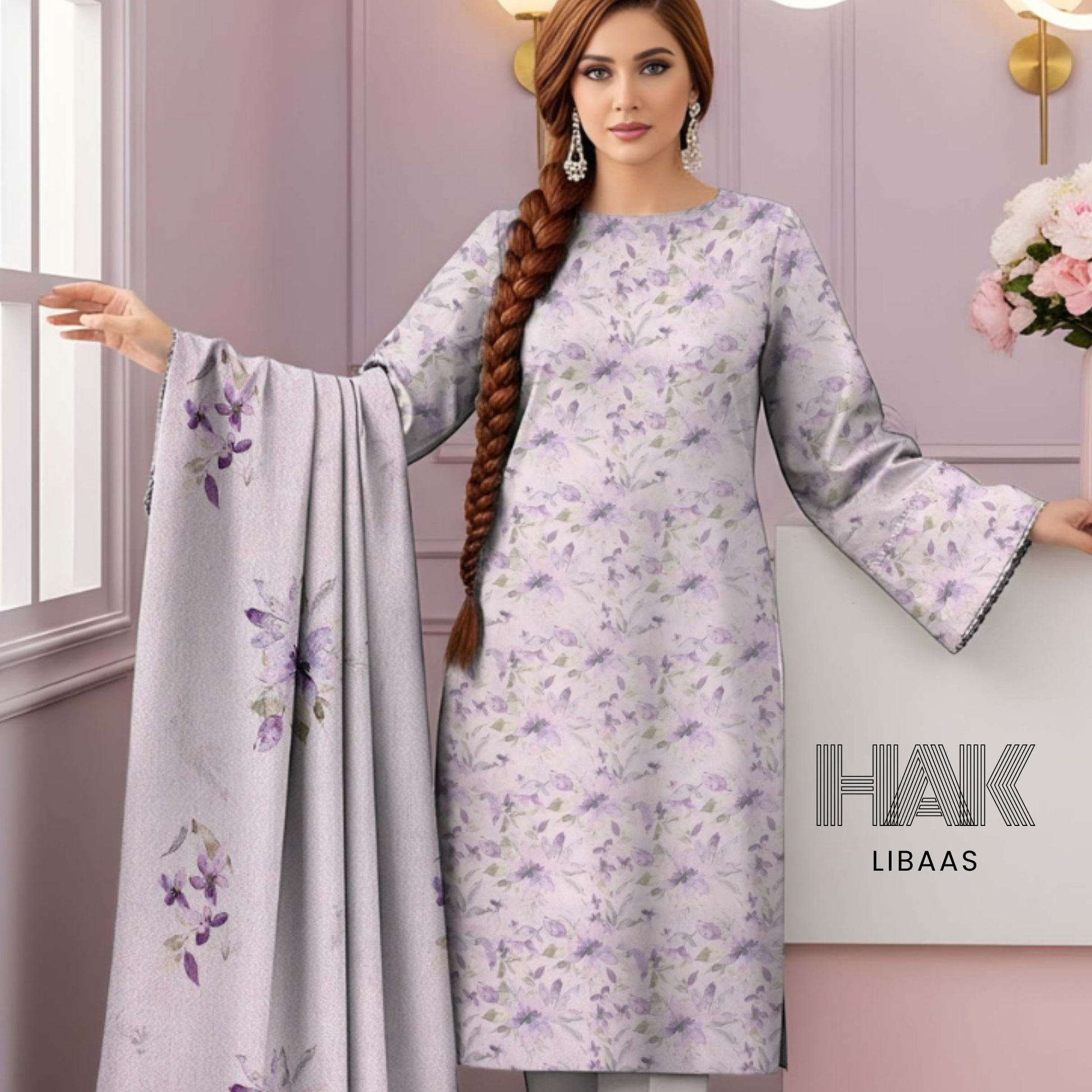 HAK Libaas HK-229E Digital Print Karandi 3 Piece Suit for Women