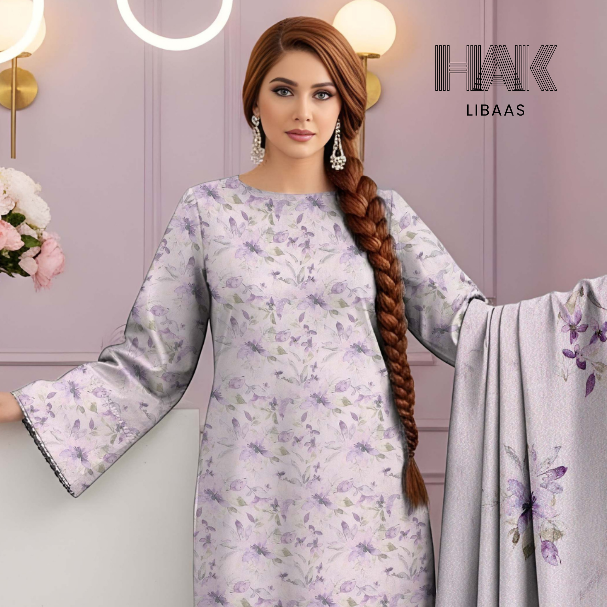 HAK Libaas HK-229E Digital Print Karandi 3 Piece Suit for Women