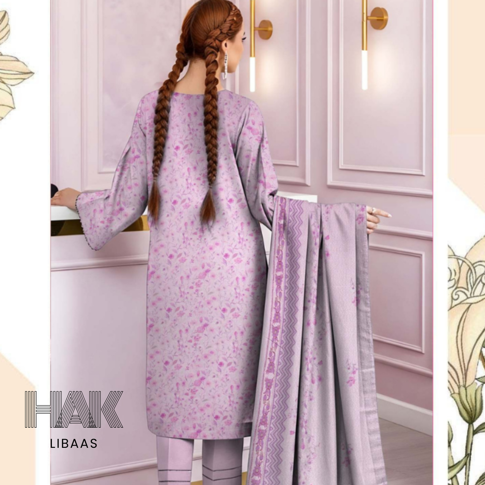 HAK Libaas HK-229F Digital Print Karandi 3 Piece Suit for Women