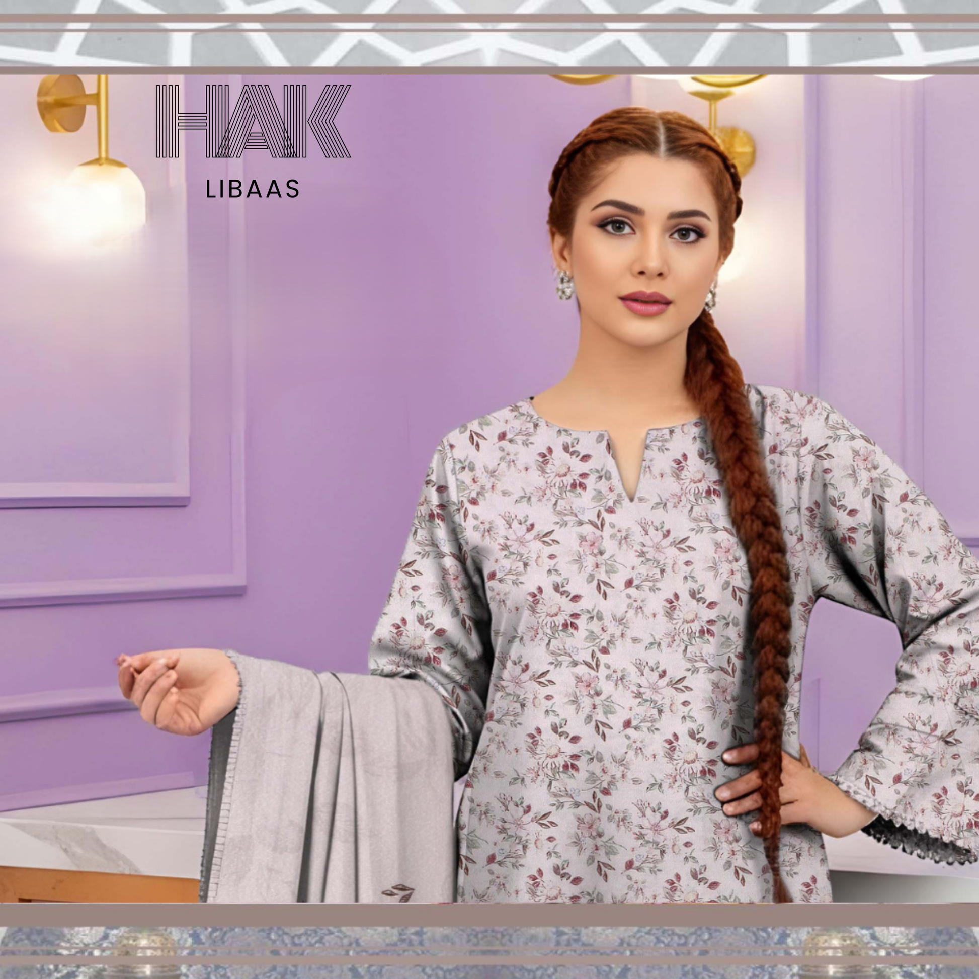 HAK Libaas HK-229G Digital Print Karandi 3 Piece Suit for Women