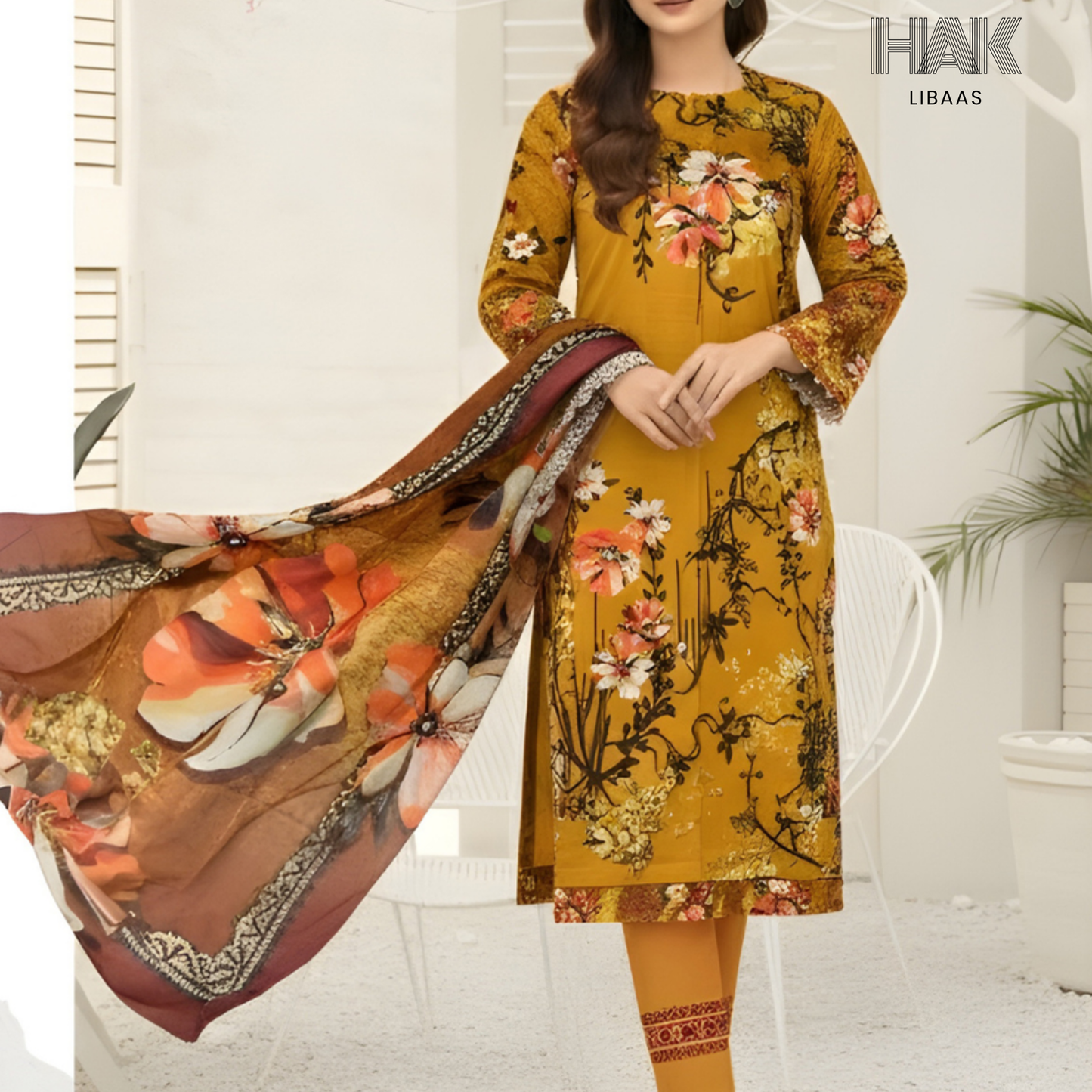 HAK Libaas Digital Printed Khaddar 3-Piece Suit HK-232G