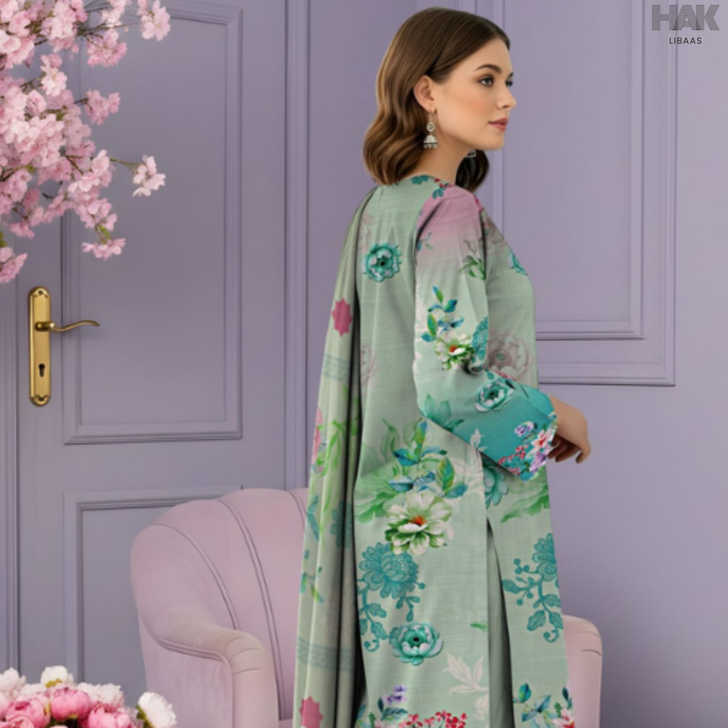 HAK Libaas Cross Slub Lawn Suit With Chiffon Dupatta - HK-238A