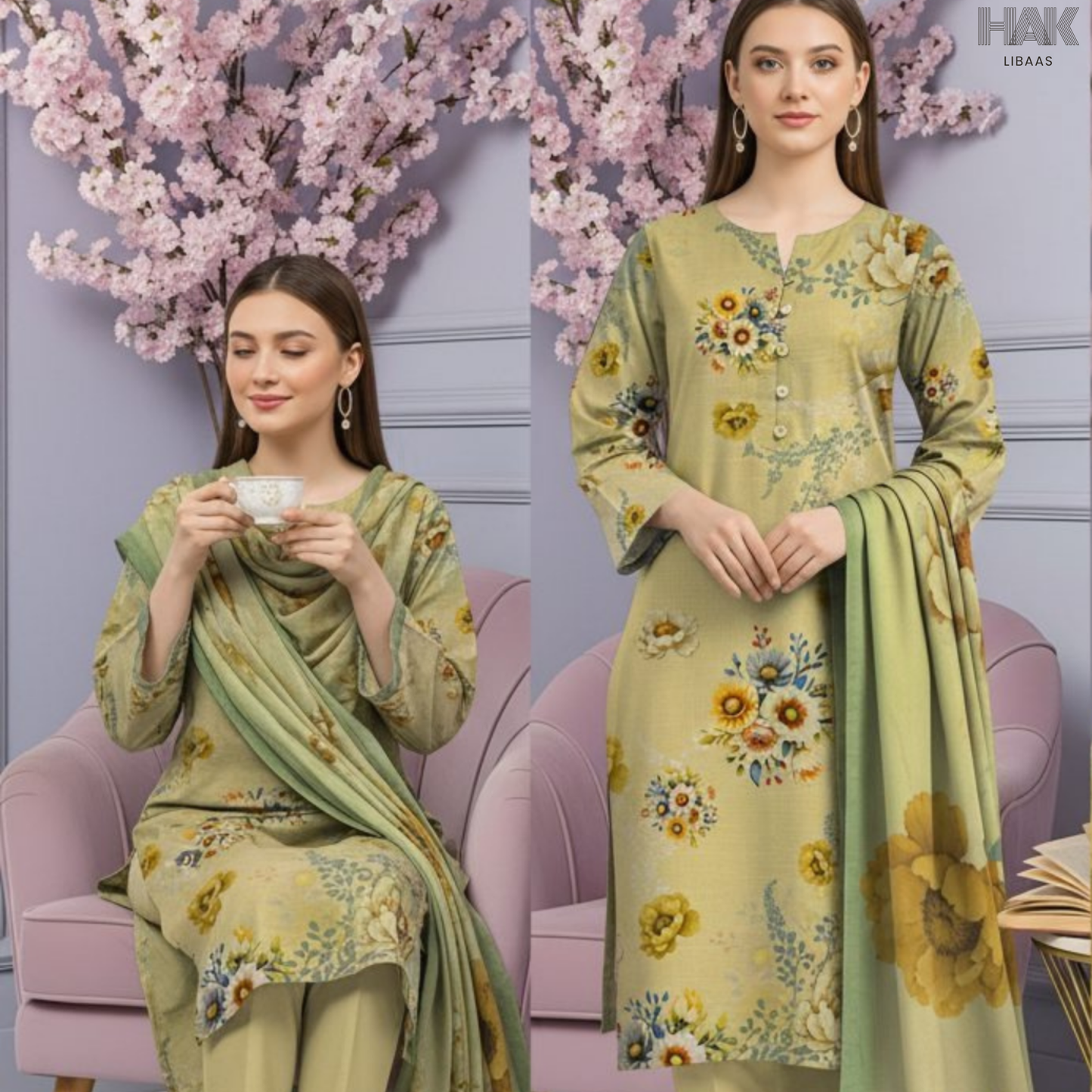 HAK Libaas Cross Slub Lawn Suit with Bamber Chiffon Dupatta HK-238B Pakistan