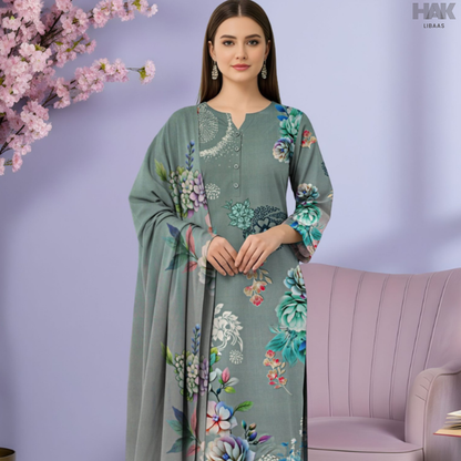 HAK Libaas Cross Slub Lawn Suit with Bamber Chiffon Dupatta HK-238C Pakistan