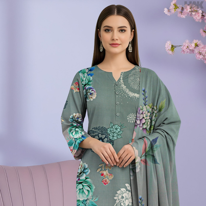 HAK Libaas Cross Slub Lawn Suit with Bamber Chiffon Dupatta HK-238C Pakistan