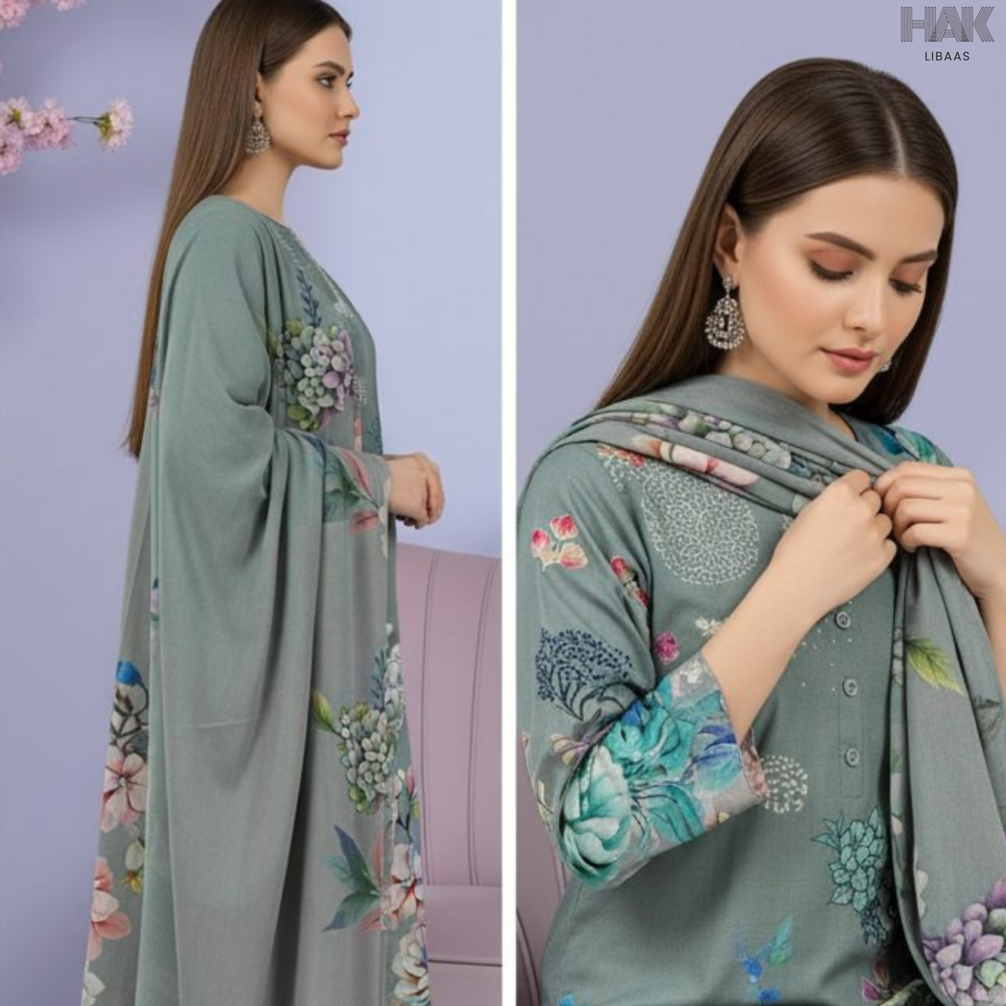 HAK Libaas Cross Slub Lawn Suit with Bamber Chiffon Dupatta HK-238C Pakistan