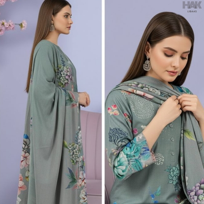 HAK Libaas Cross Slub Lawn Suit with Bamber Chiffon Dupatta HK-238C Pakistan