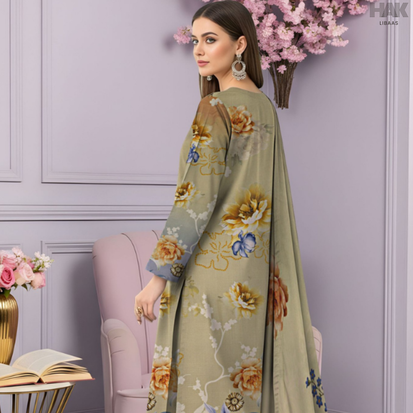 HAK Libaas Cross Slub Lawn Suit with Bamber Chiffon Dupatta HK-238E Pakistan