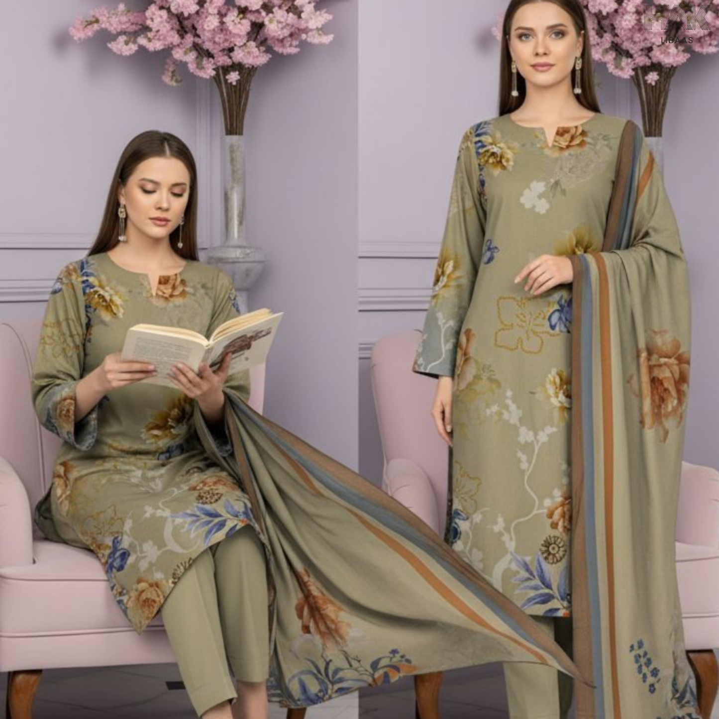 HAK Libaas Cross Slub Lawn Suit with Bamber Chiffon Dupatta HK-238E Pakistan