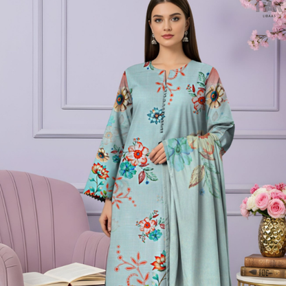 HAK Libaas Cross Slub Lawn Suit with Bamber Chiffon Dupatta HK-238F Pakistan