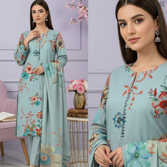 HAK Libaas Cross Slub Lawn Suit with Bamber Chiffon Dupatta HK-238F Pakistan